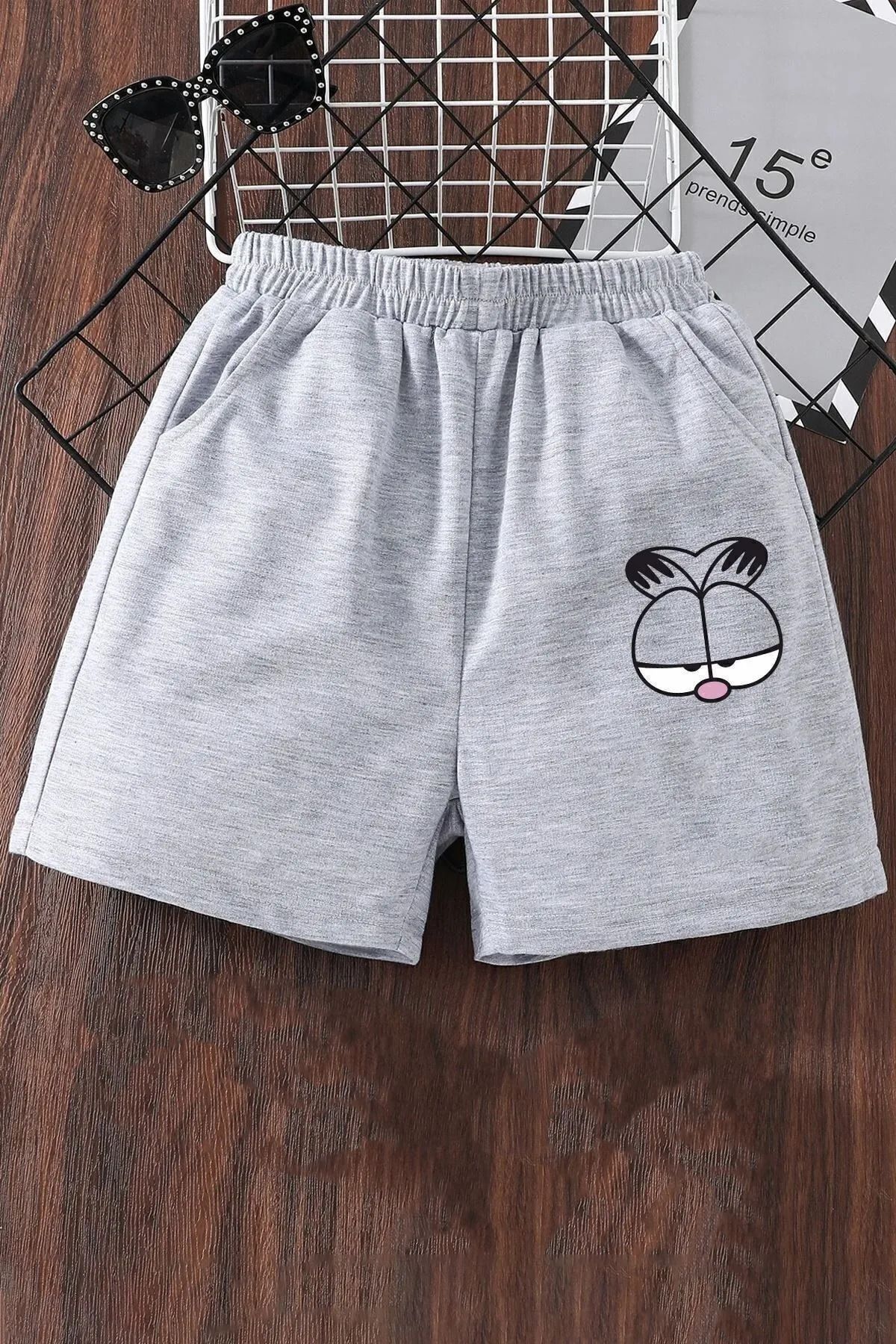 pandy Unisex Garfield Baskılı Gri Basic Şort