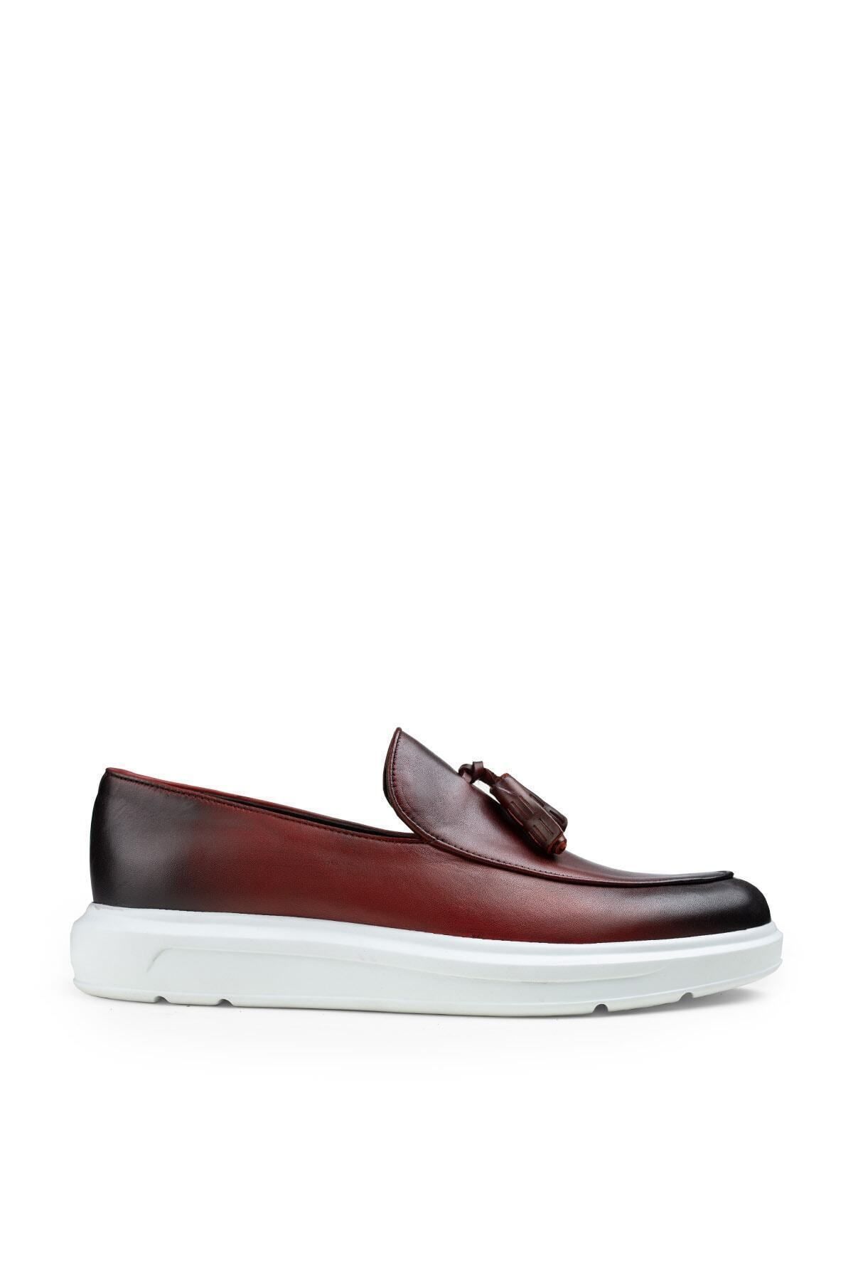 Deery Hakiki Deri Bordo Püsküllü Erkek Loafer