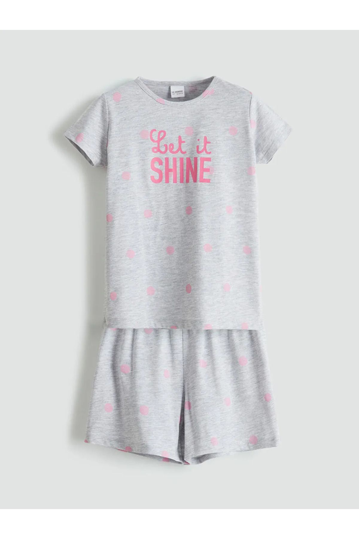 LC Waikiki LCW Kids Gri Bisiklet Yaka Kız Çocuk Şortlu Pijama Takımı
