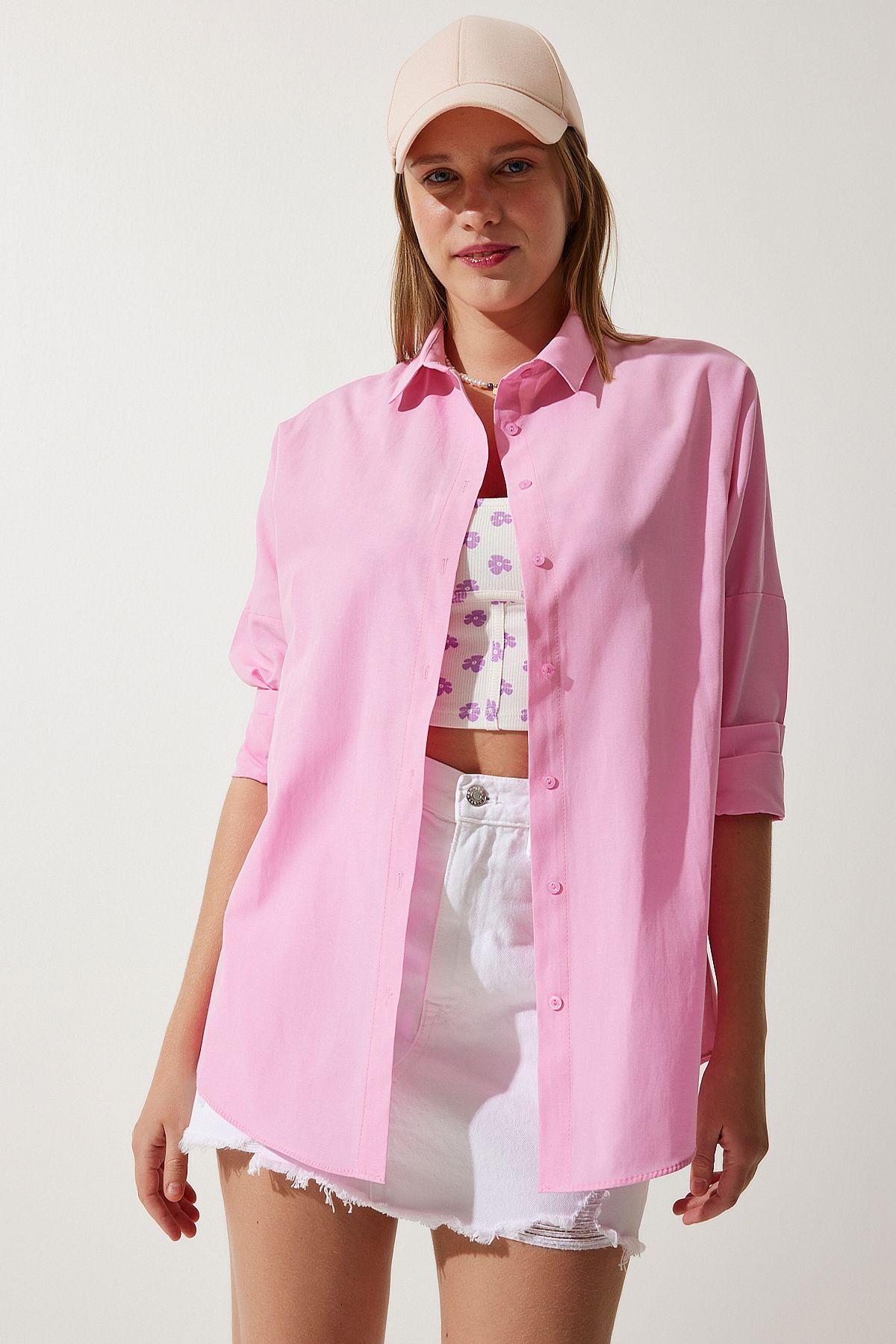 Lovelyİstanbul Oversize Basic Gömlek PEMBE LDD0003