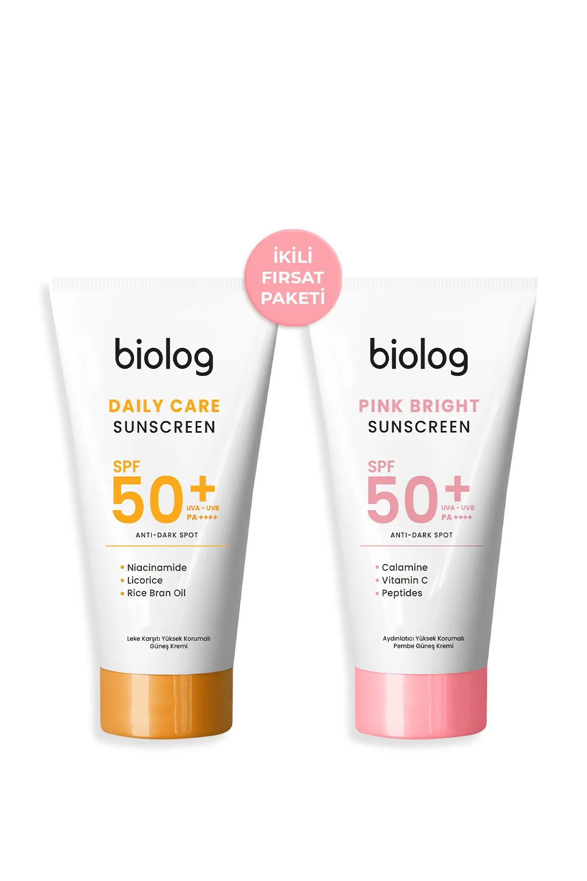 Biolog 2'li Leke Karşıtı Güneş Kremi Spf50 & Pink Bright Yüksek Korumalı Pembe Güneş Kremi