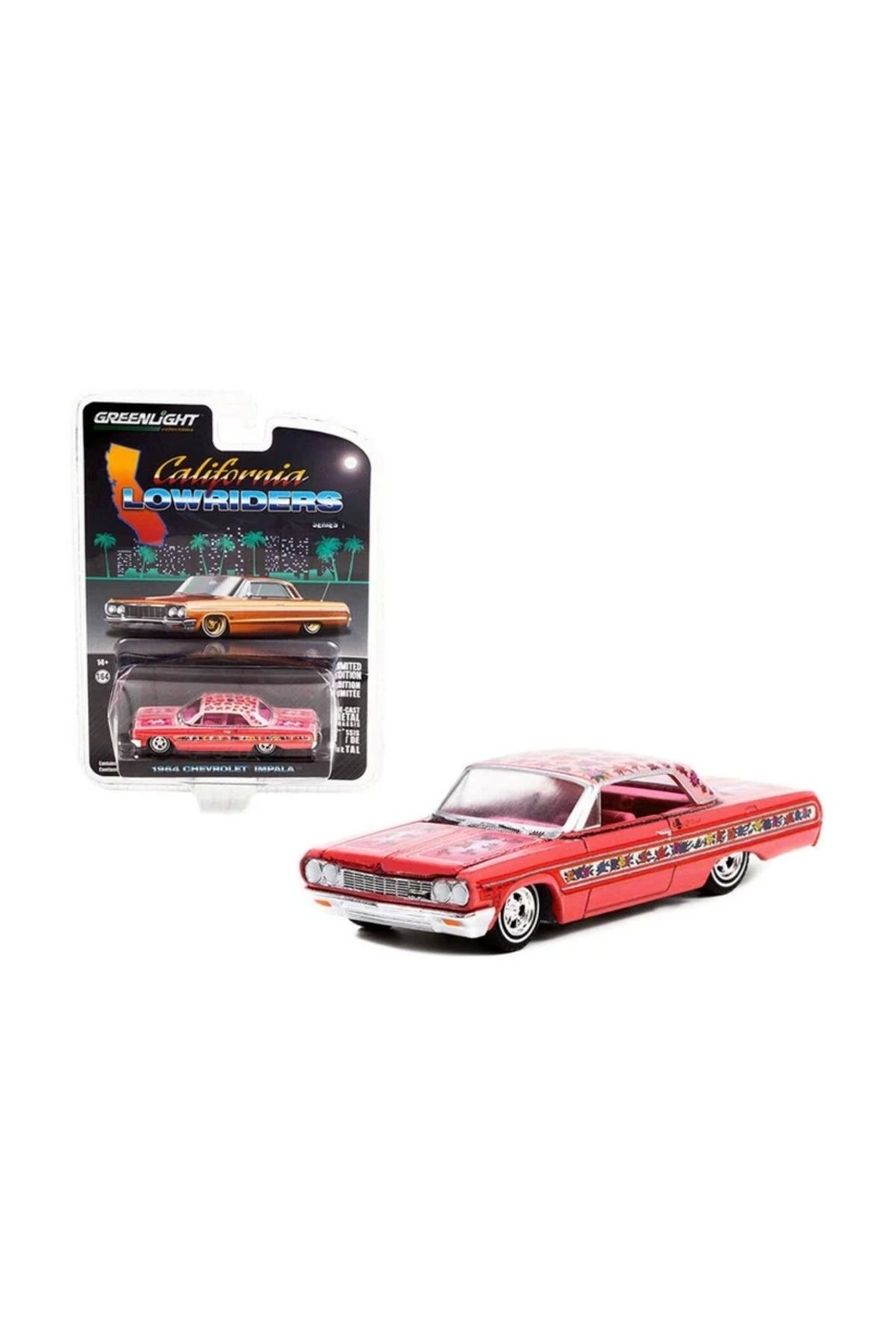Greenlight 1:64 California Lowriders Series 1 - 1964 Chevrolet Impala Lowrider - Pink With Roses
