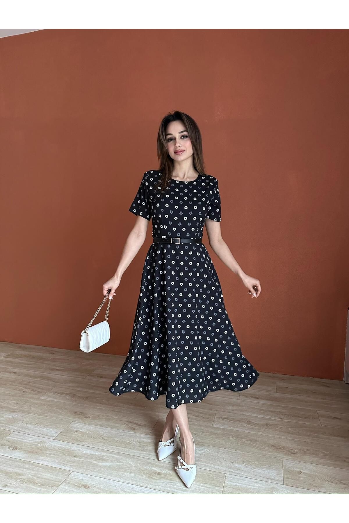 Mooi Butik MODESTA Midi Elbise 7612 - Siyah