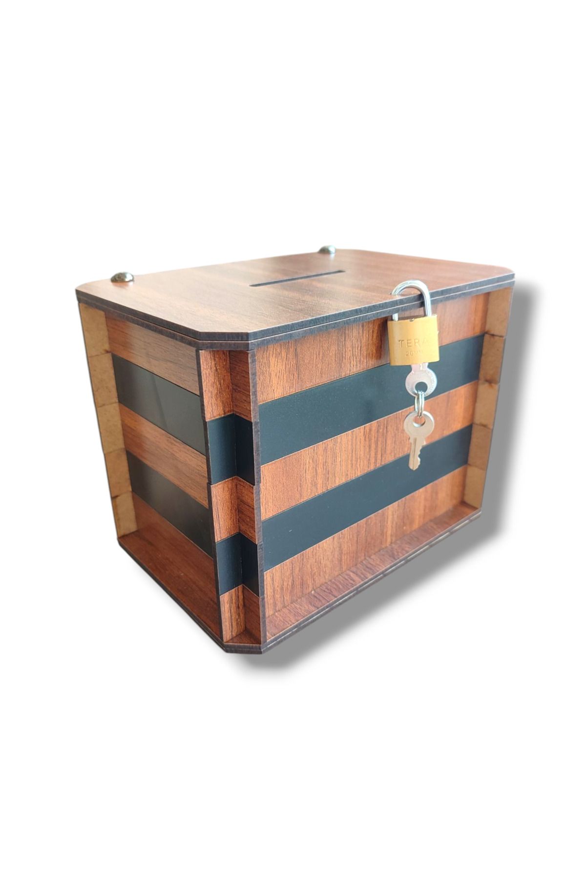 Demo Tasarım Kumbara - Parabox Ahşap Tip Box (CEVİZ-SİYAH)
