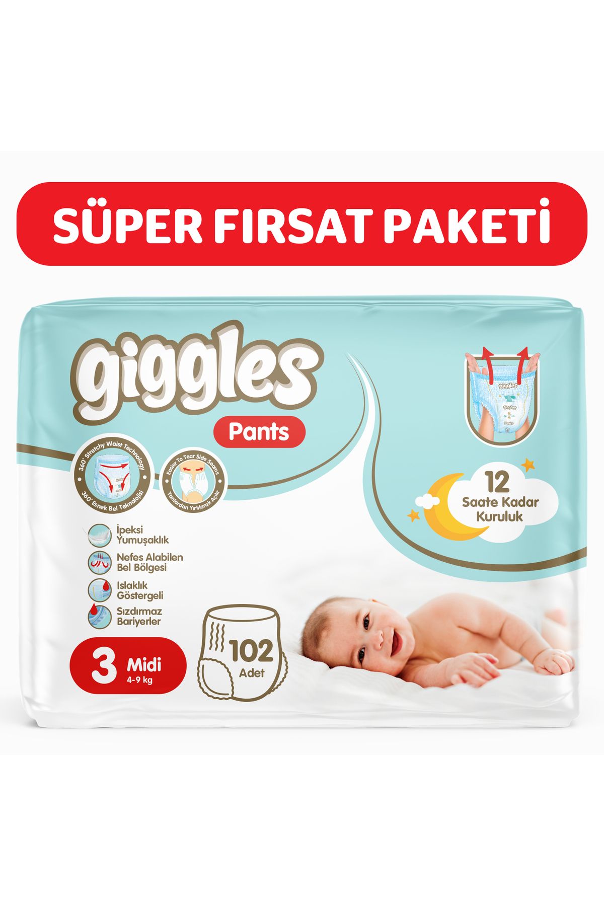 giggles Pants Külotlu Bebek Bezi 3 Numara Midi 102 Adet