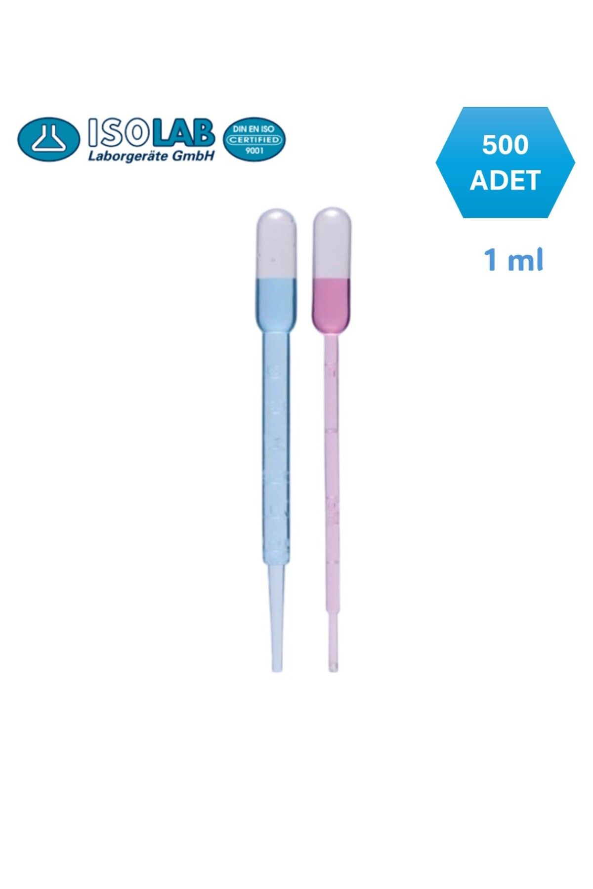 ISOLAB Pastör Pipeti  - P.E. -- 1 ml  ---  500 adet/kutu