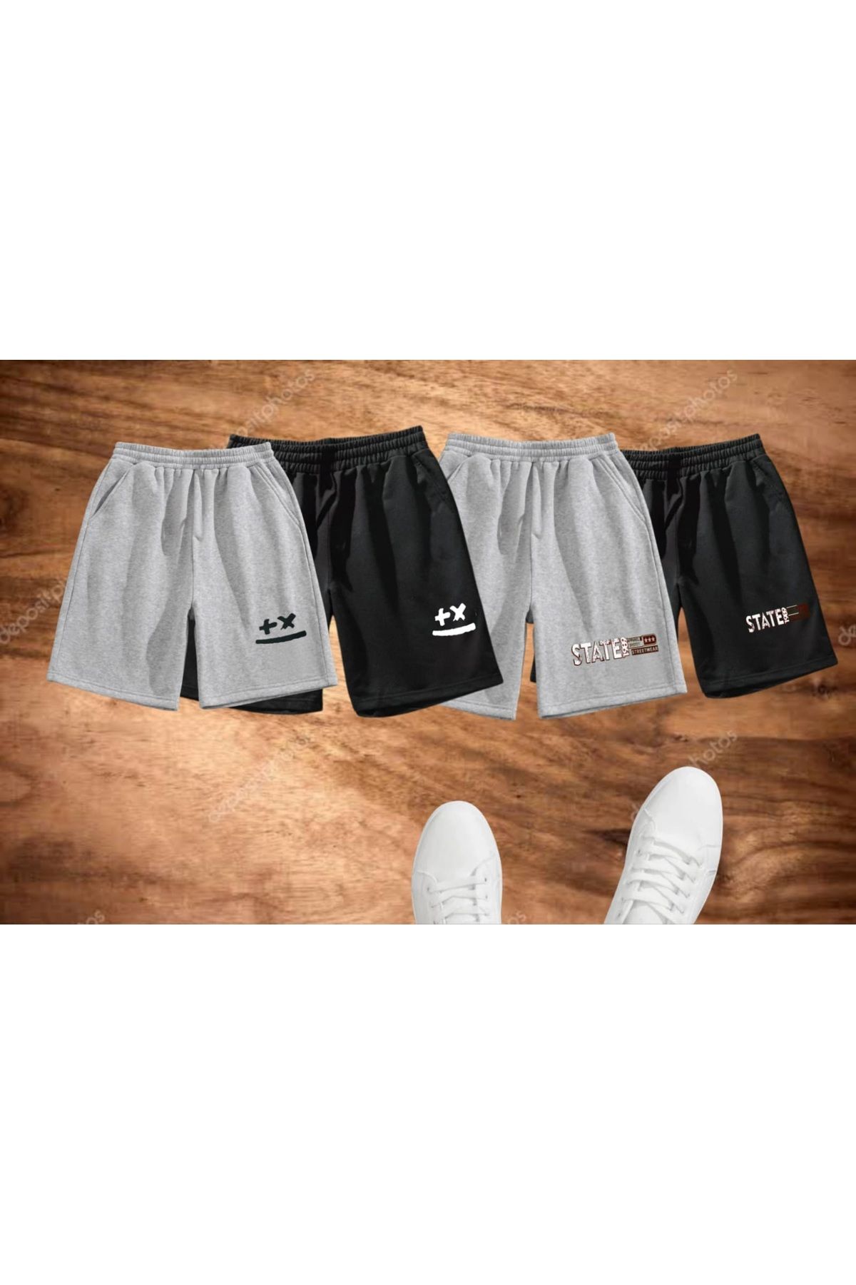 NETTENSTORE ( 4 Adet )baskılı Erkek Şort Yazlık Spor Tatil Şortu Kumaştır. Ter Tutmaz.