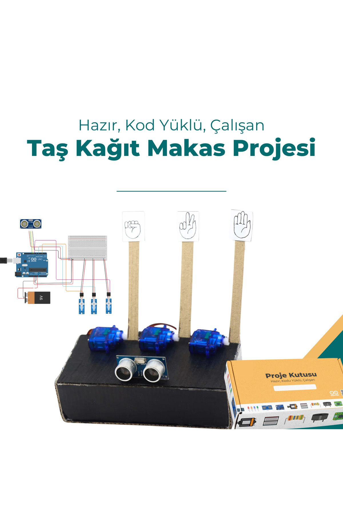 RoboThink Arduino Taş Kağıt Makas Projesi - Hazır Kodlanmış Çalışan Proje Seti