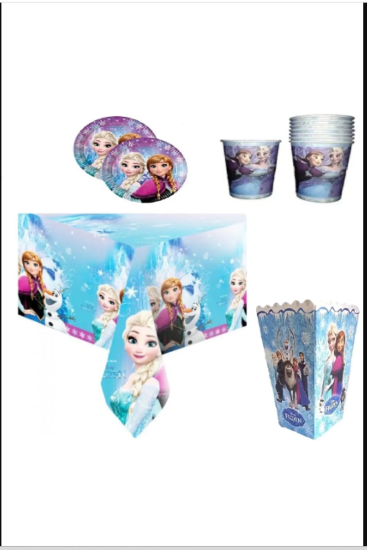 PartAntalya Frozen Elsa Karakterli Tabak Bardak Masa Örtüsü Ve Mısır Kutusu