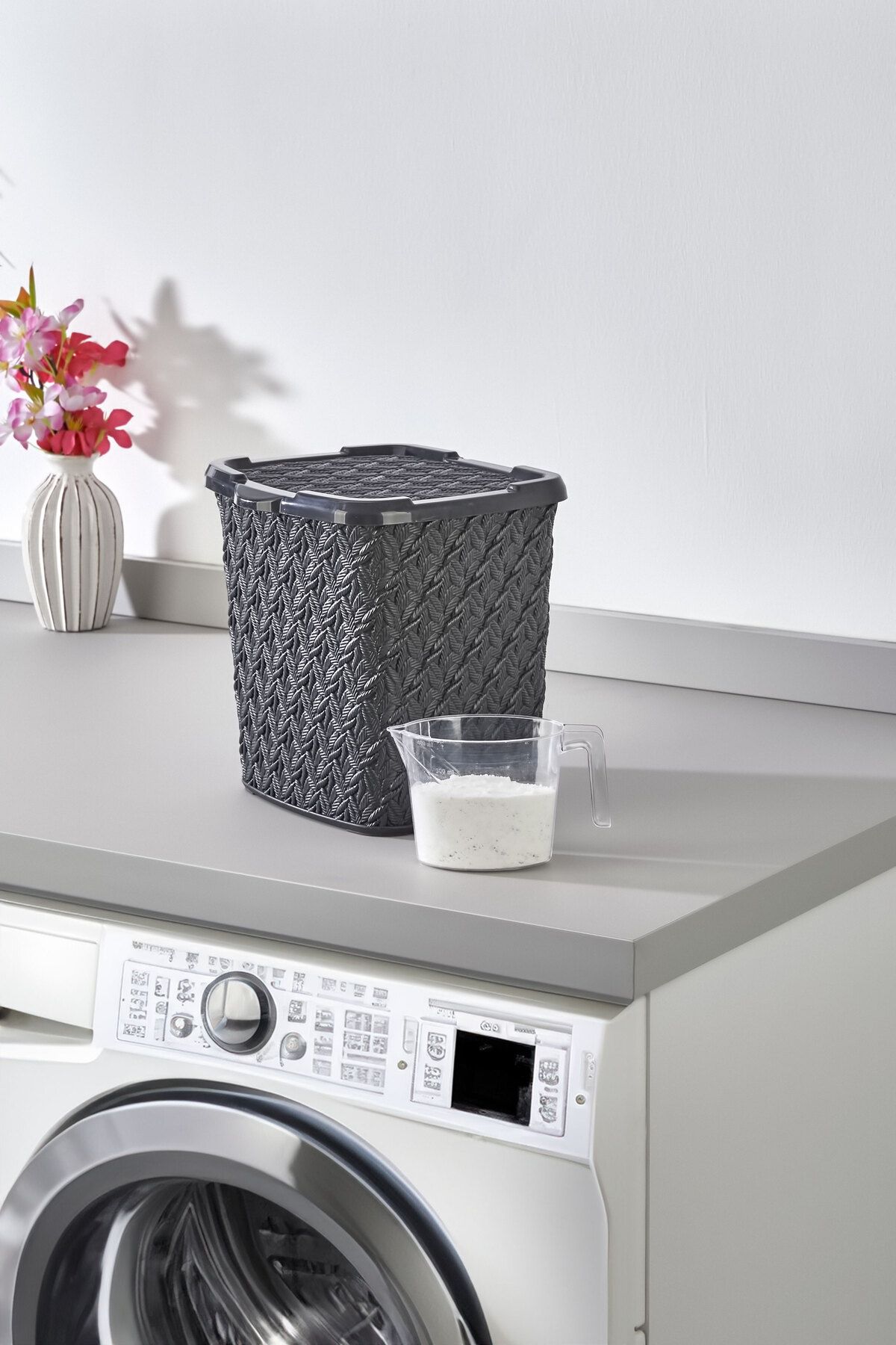 ASlife Home Ölçek Kabı Hediyeli Örgü Deterjan Kutusu 5 Litre Siyah