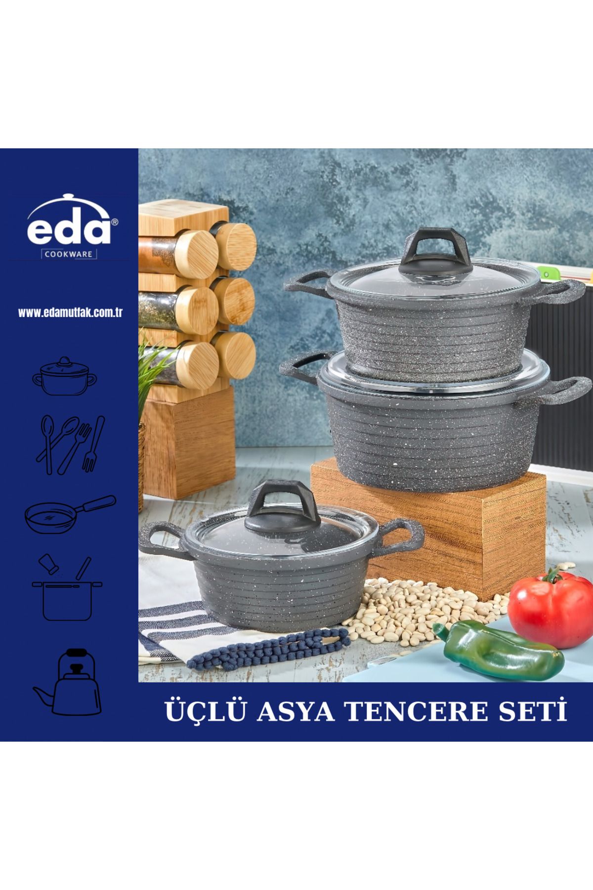 Eda Üçlü Asya Derin Tencere Seti 16/18/20
