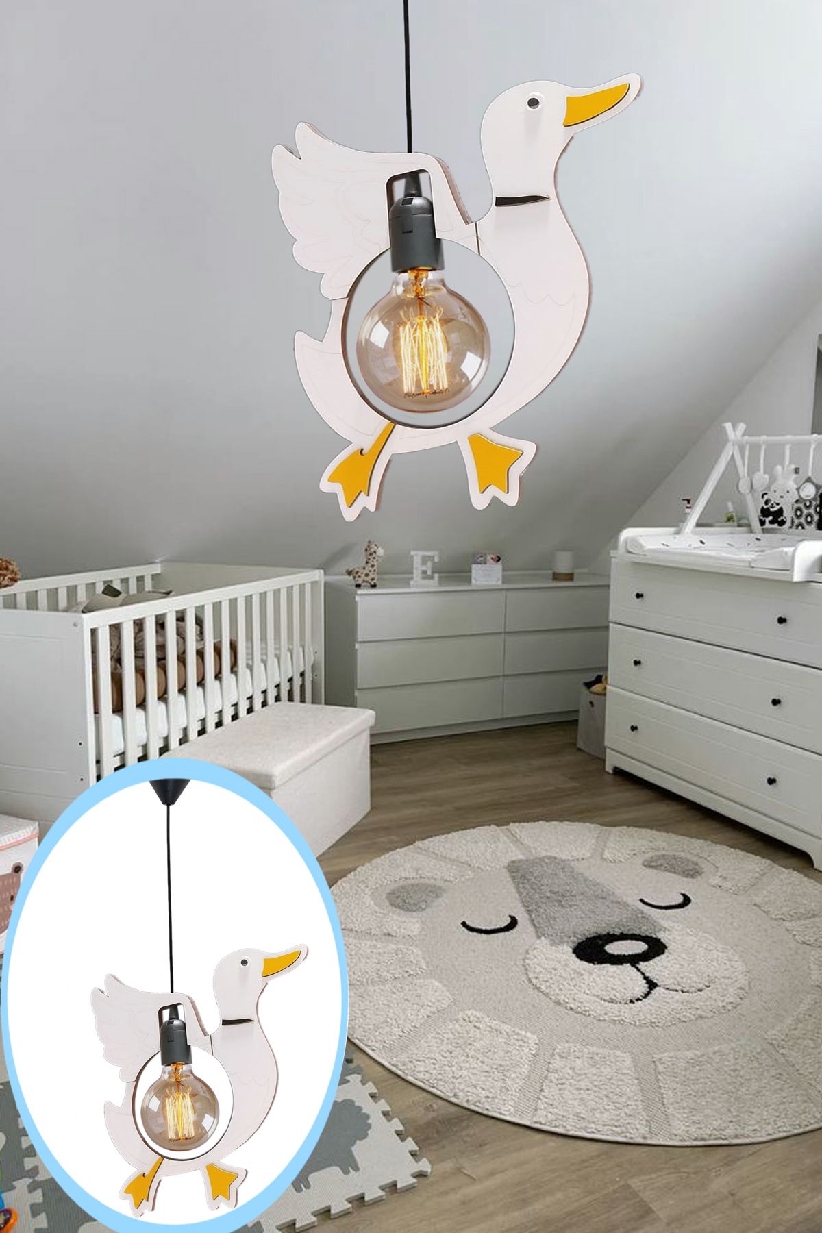 Nurnivus Sevimli Duck Ördek Sarkıt Avize Bebek Çocuk Odası Uçan Ördek Modern Dekoratif Rustik Tekli Avize