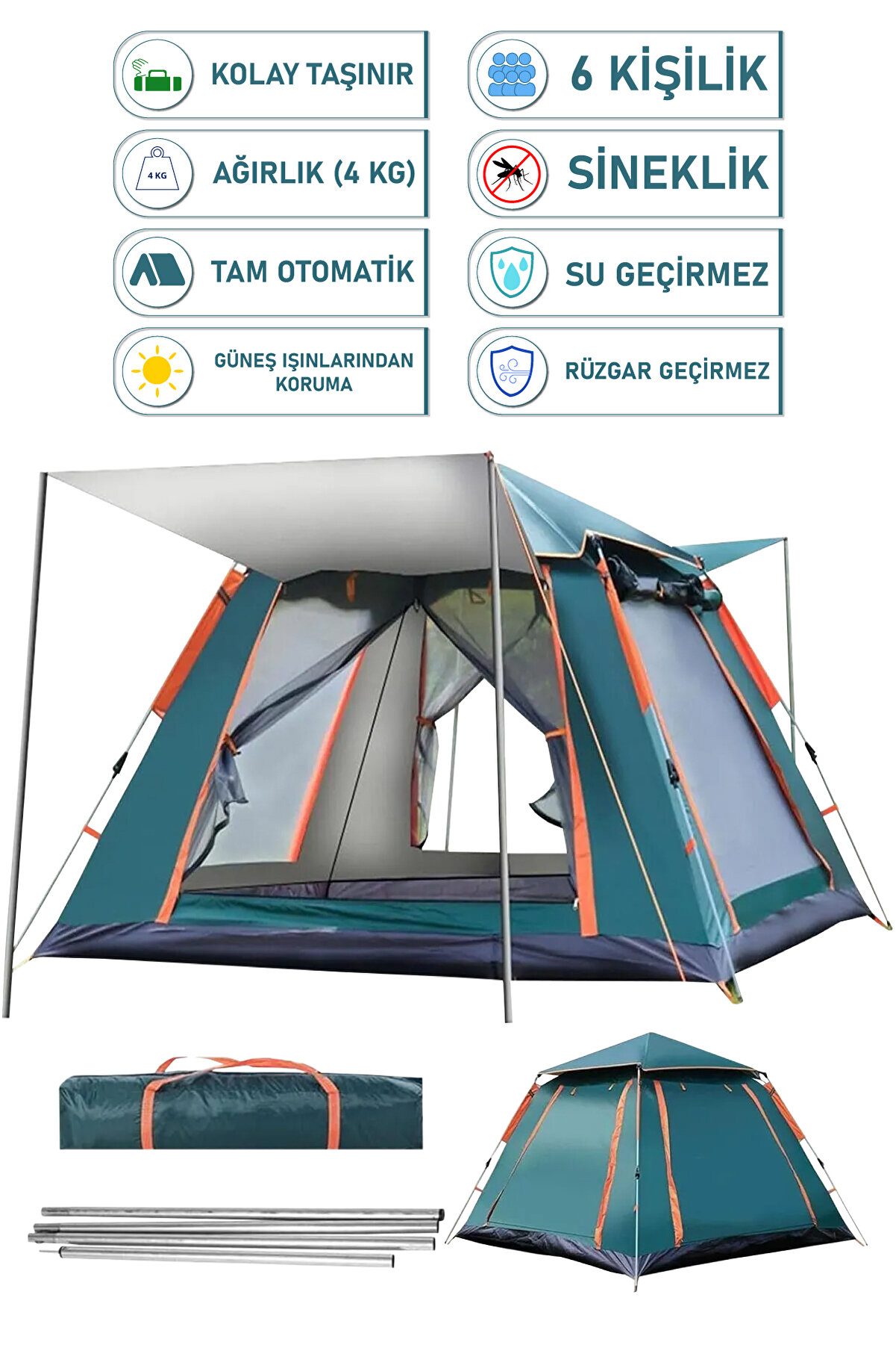 Trend Maison 6 Kişilik Tam Otomatik Tenteli Kamp Çadırı 240x200x160