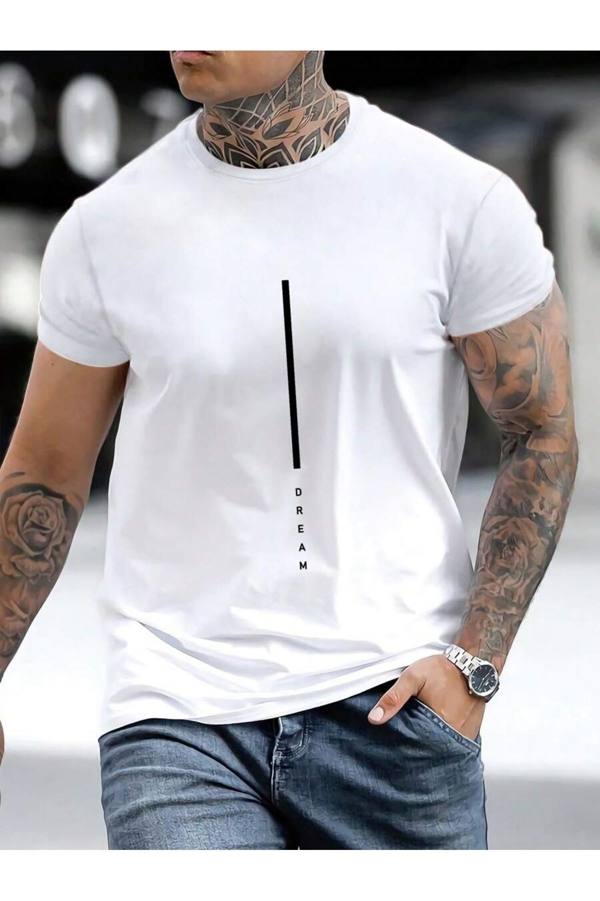 DESCARTES Erkek Dikey Dream Baskılı Oversize T-shirt