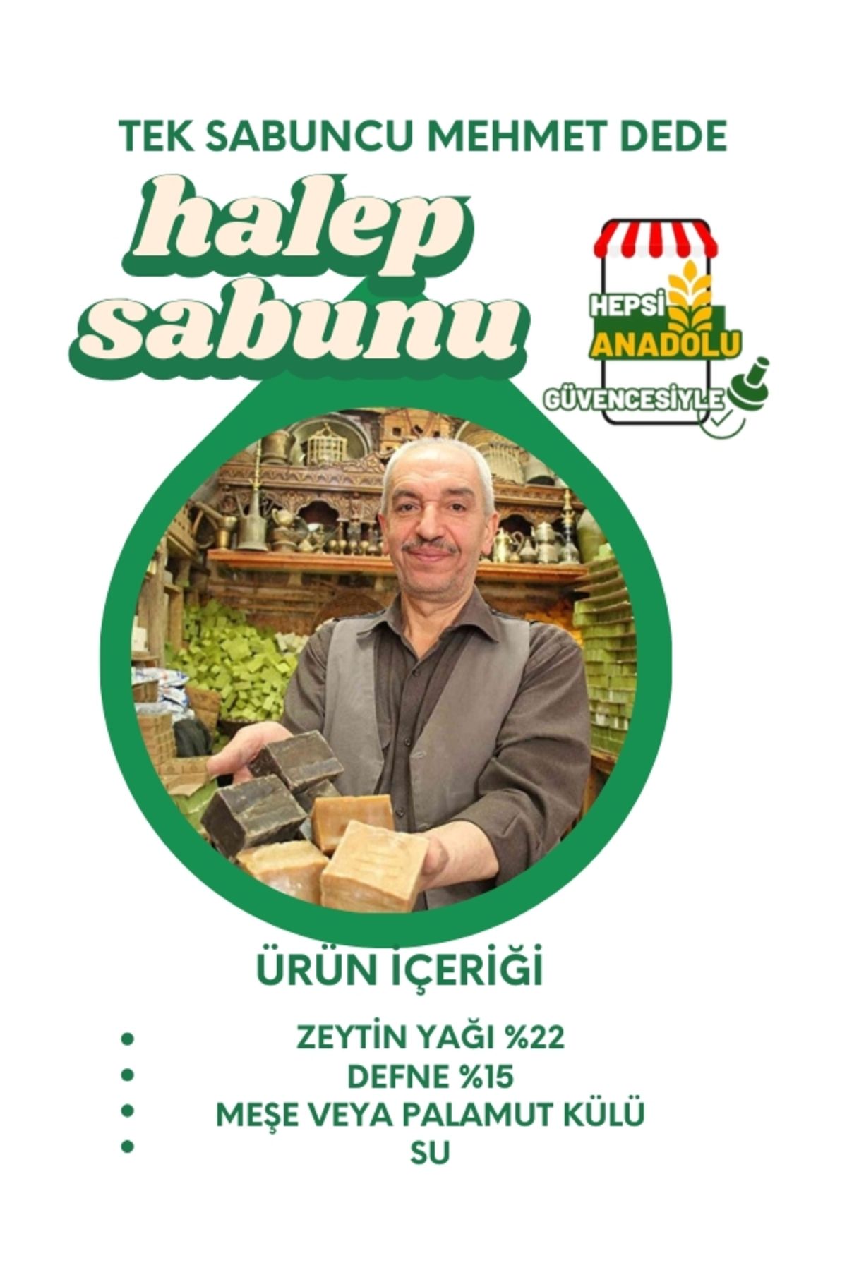 HEPSİ ANADOLU Zeytinyağlı Halep Sabunu 1.sınıf(TEK SABUNCU MEHMET DEDE MARDİN)tek Kalıp