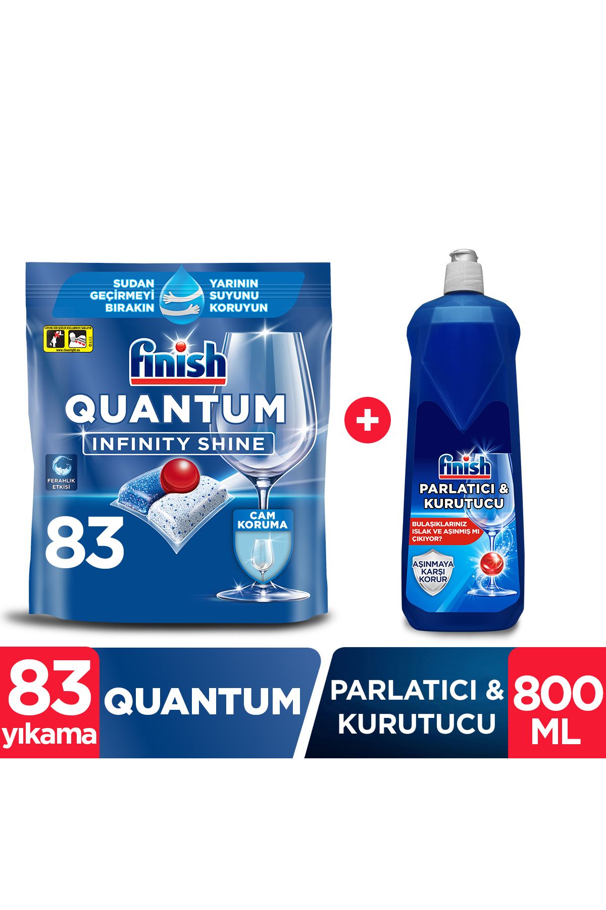 Finish Quantum Infinity Shine 83 Kapsül Bulaşık Makinesi Deterjanı Tableti + Parlatıcı & Kurutucu 800 ml