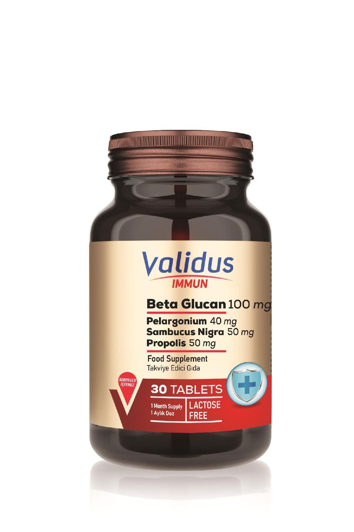Validus Immun Beta Glucan Sambucus Nigra + Pelargonium + Echinacea + Curcumin + Propolis 30 Tablets