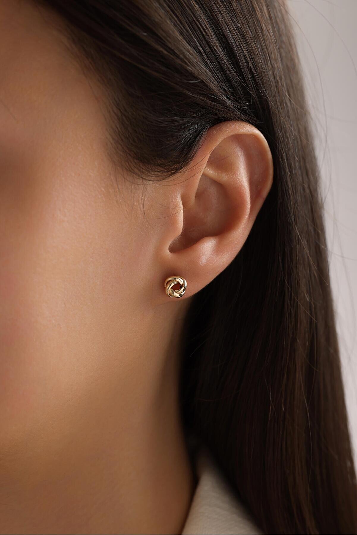 Tufanlar Kuyumculuk 14 Ayar Sarmaşık Top Çivi Altın Küpe