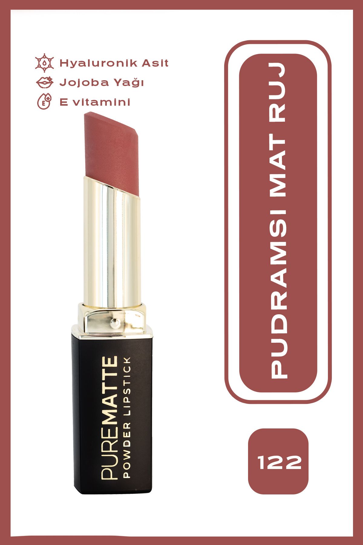 Golden Rose Pure Matte Powder Lipstick No: 122- Pudralı Mat Ruj - 8691190548131