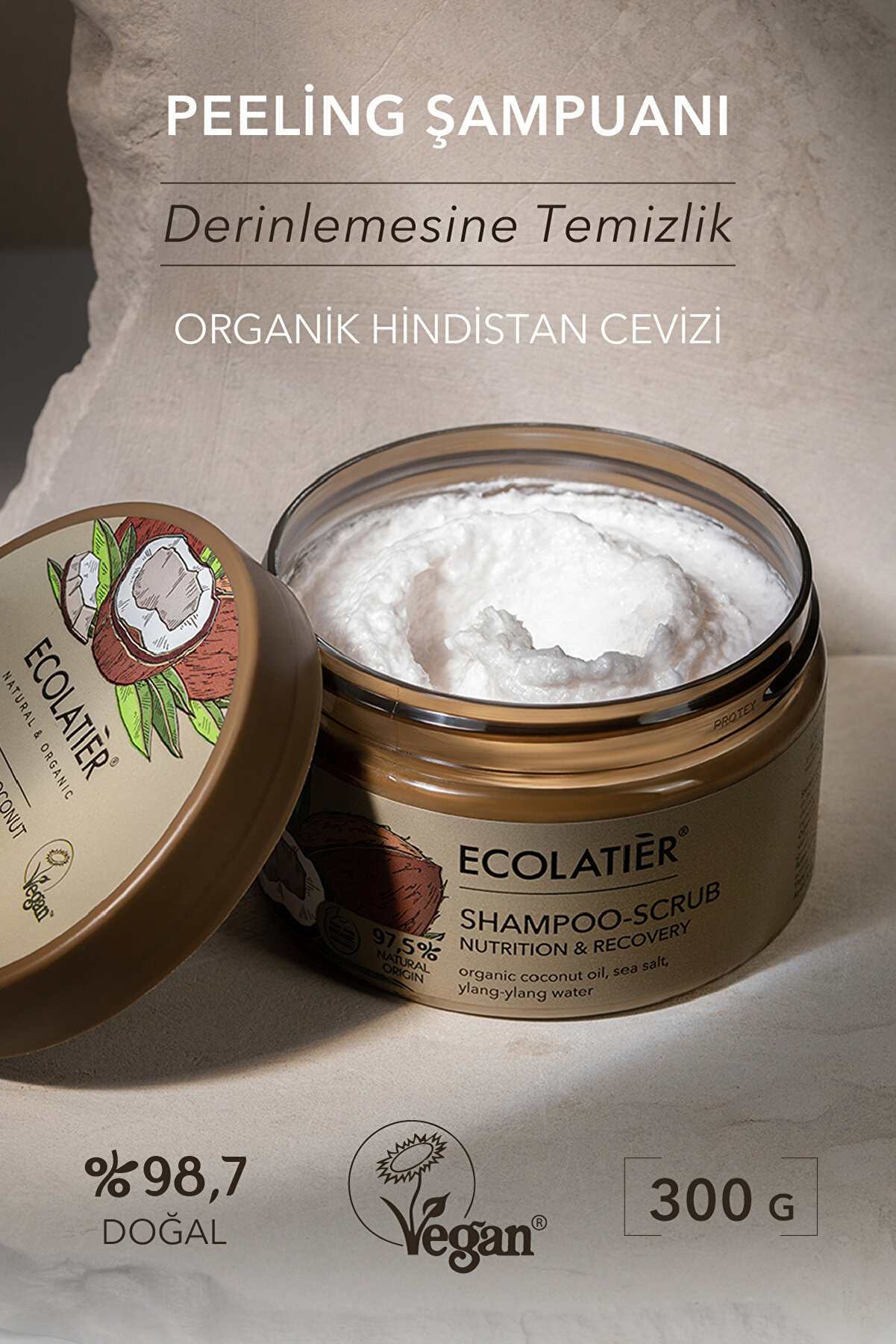 ECOLATIER Peeling Şampuan Organik Hindistan Cevizi Doğal Arındırıcı Şampuan
