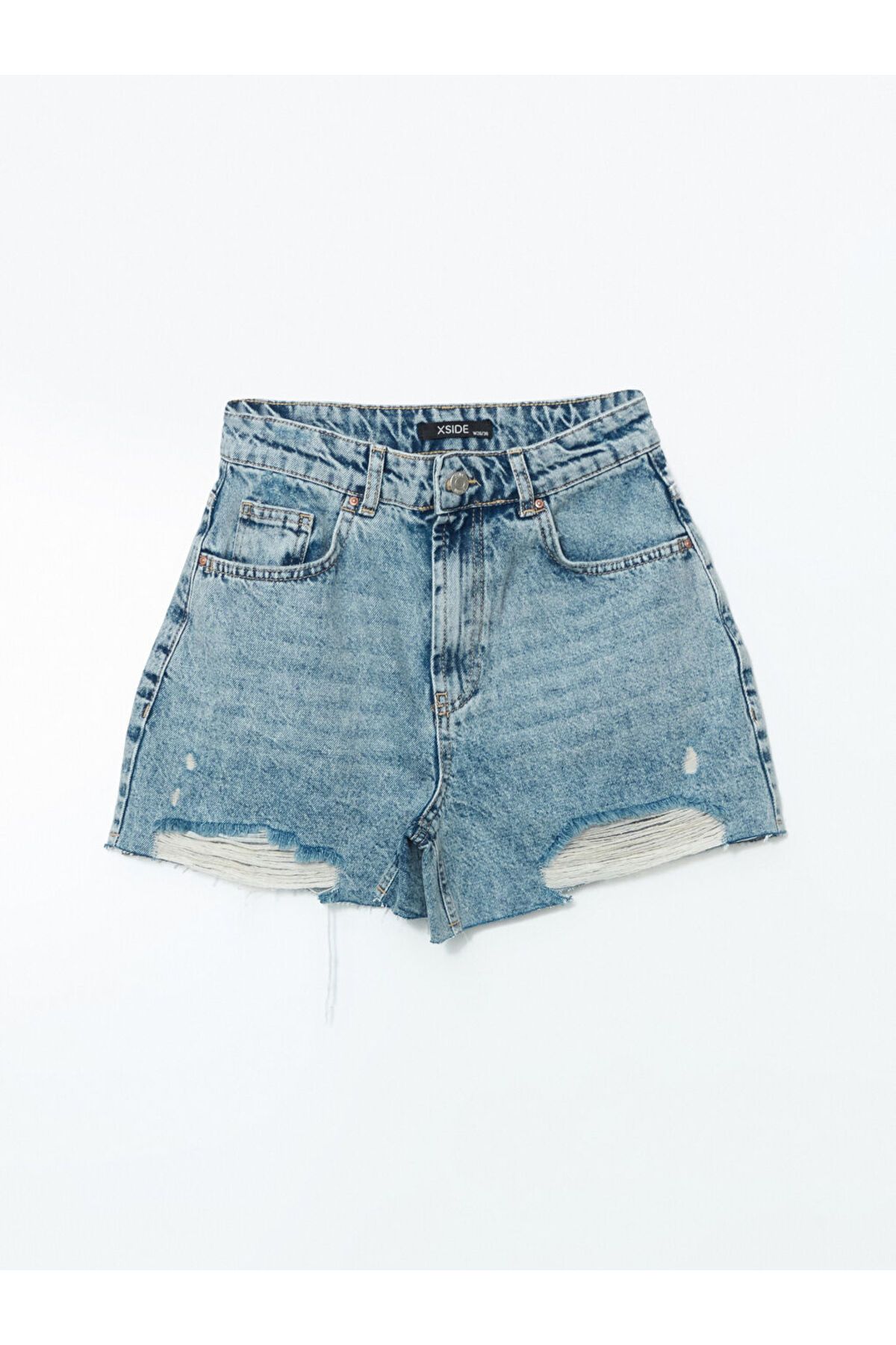 LC Waikiki Mavi Yüksek Bel Dar Fit Kadın Jean Şort