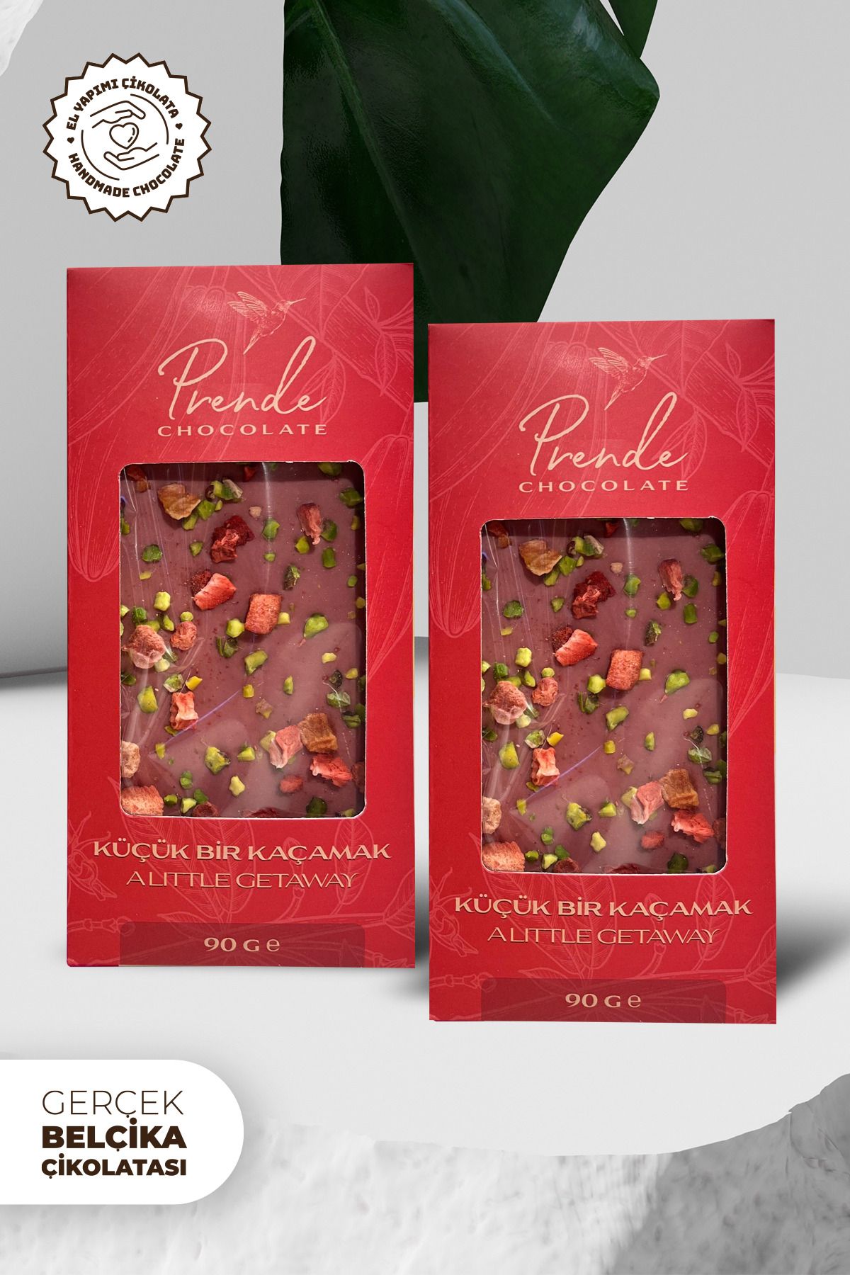 Prende Chocolate Ruby Çikolata, Çilek ve Antep Fıstıklı (2'li Set)