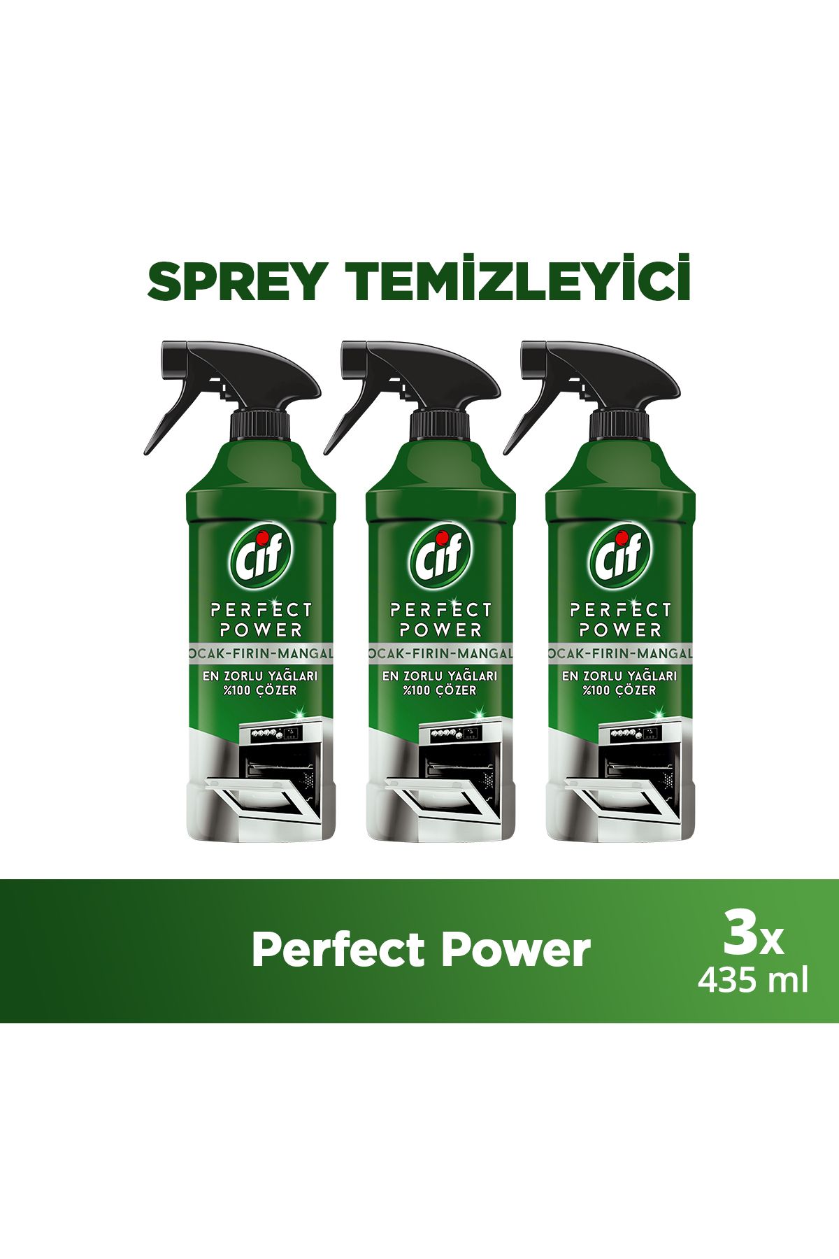 Cif Perfect Power Fırın Ocak Mangal Için Sprey Temizleyici En Zor Yağları %100 Çözer 435 ml 3adet