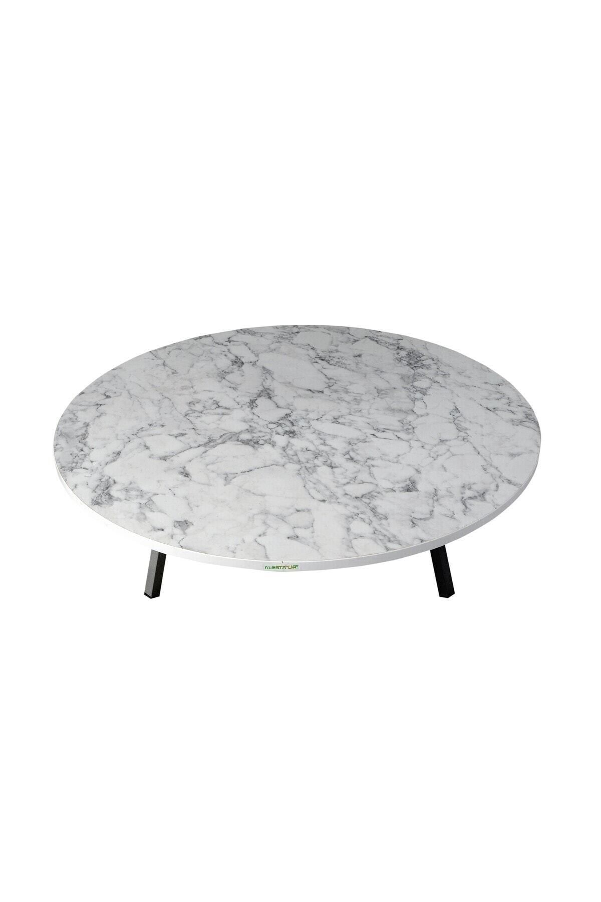 Alesta Life 100 Cm Çap - Beyaz Desenli Katlanabilir Yer Sofrası - Oyun Masası - 21 Cm Yükseklik