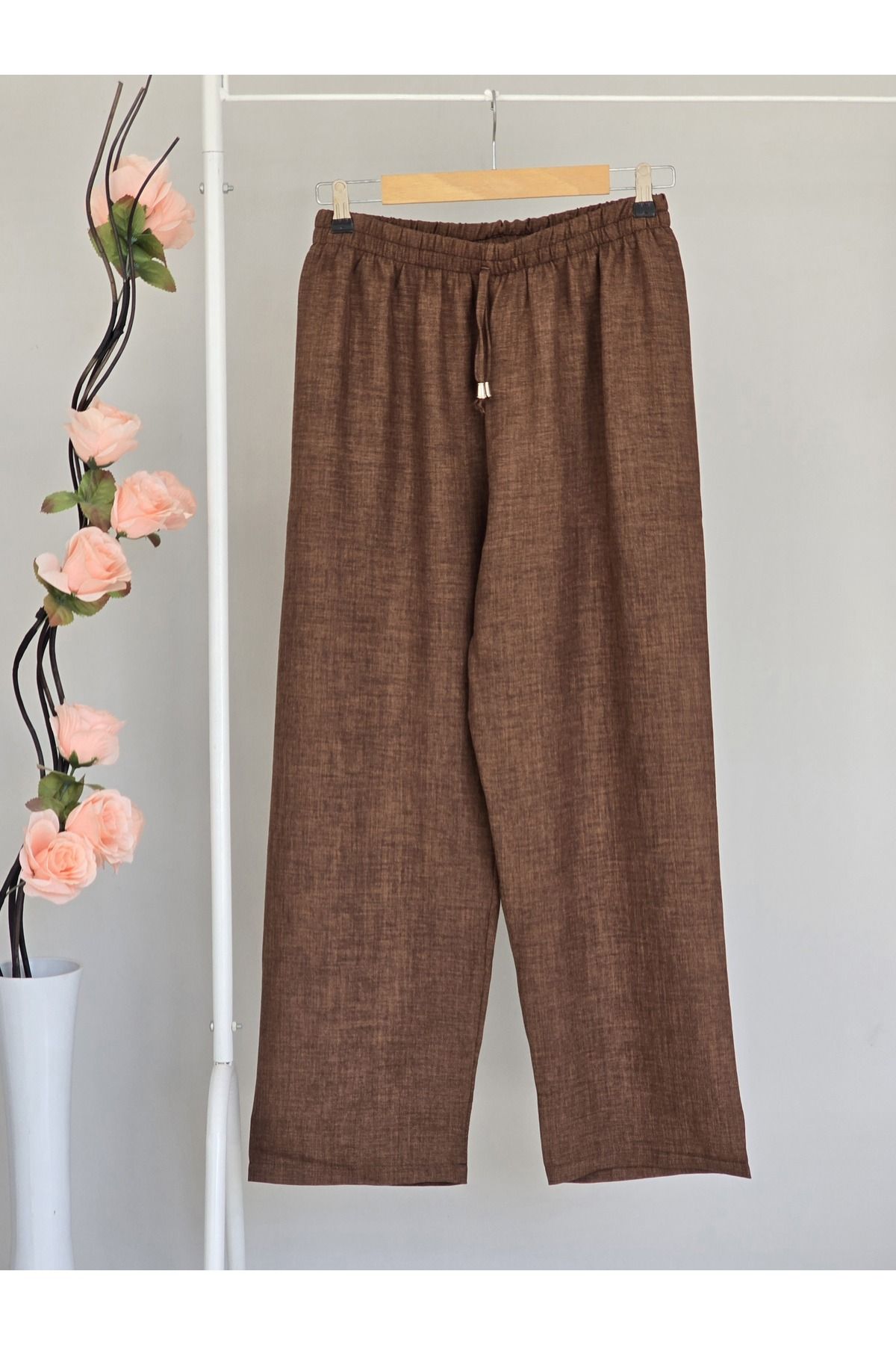 ENDAMIM KETEN PANTOLON BÜYÜK BEDEN RAHAT KALIP CEPSİZ BELİ LASTİKLİ 40-50 BEDEN