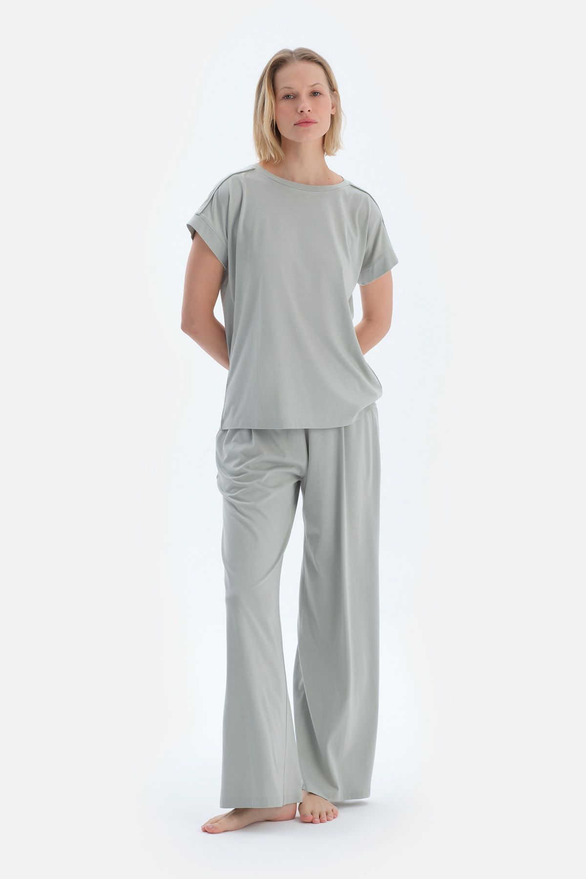 Dagi Ada Çayı Düşük Kollu Basıc Tişört Pantolon Pijama Takımı