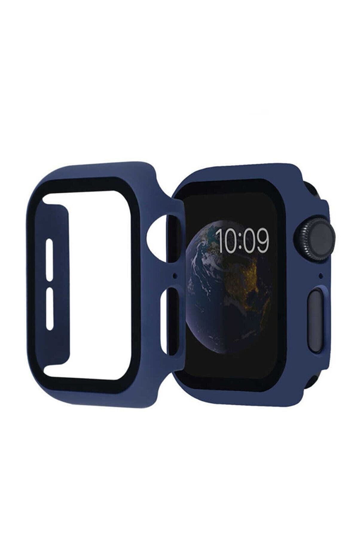 Nezih Case Apple Watch Seri 2 3 4 5 6 Se 44mm Kasa Ve Ekran Koruyucu 360 Tam Koruma Gard Lacivert