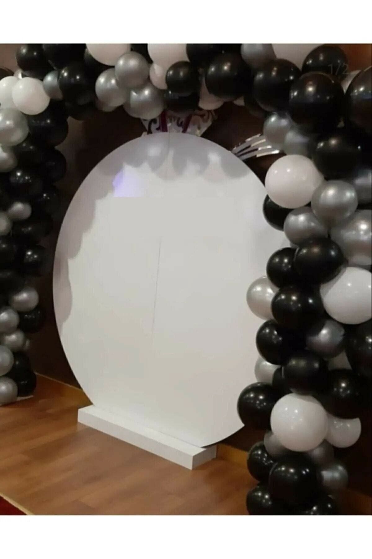 BAL10 DÜNYASI 50 Adet 12 Inç Parti Balonu Metalik Beyaz -metalik Gümüş - Pastel Siyah + 5 Mt Balon Zinciri
