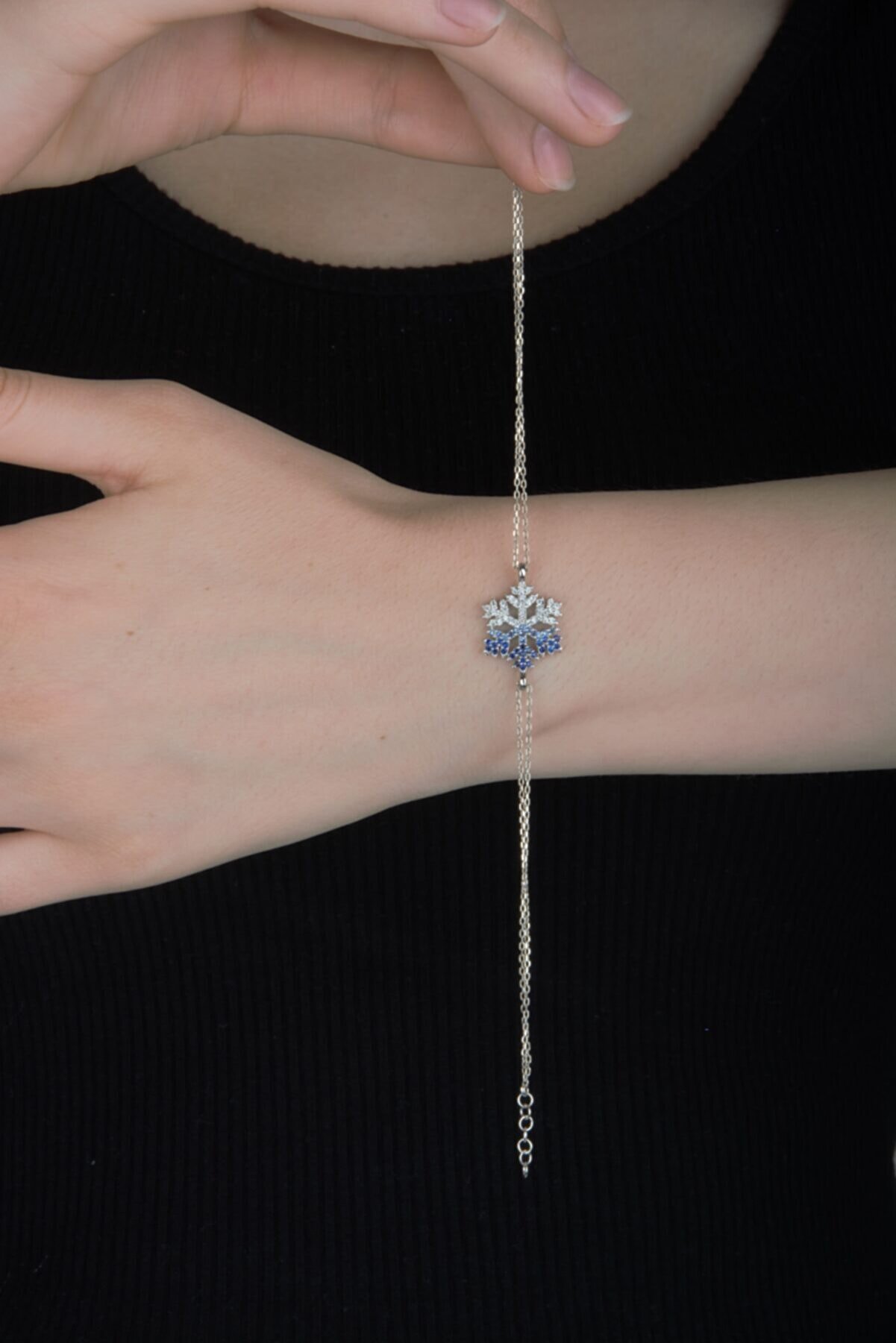 esjewelry Gümüş Rodyumlu Renk Geçişli Kar Tanesi Bileklik