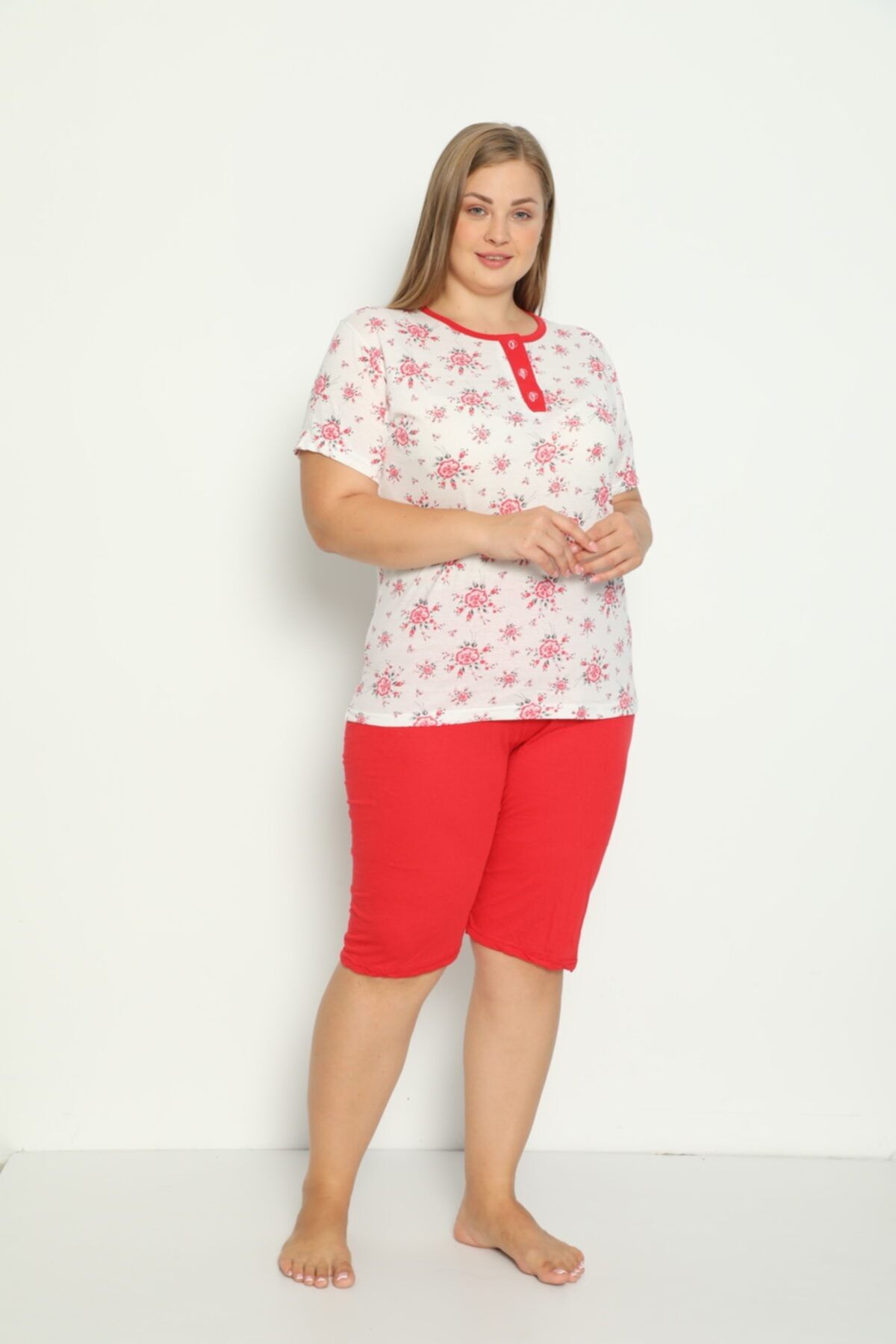 Tutkun Büyük Beden Bayan Pijama Takımı 11657 Kırmızı Model