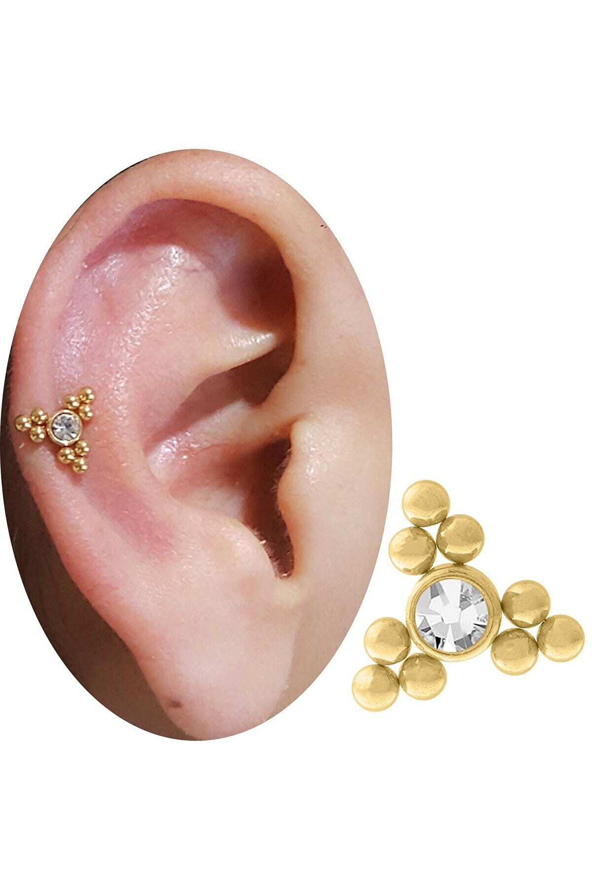 Cadının Dükkanı Çelik Sarı Taşlı Auricle - Helix - Kulak - Kıkırdak Piercing