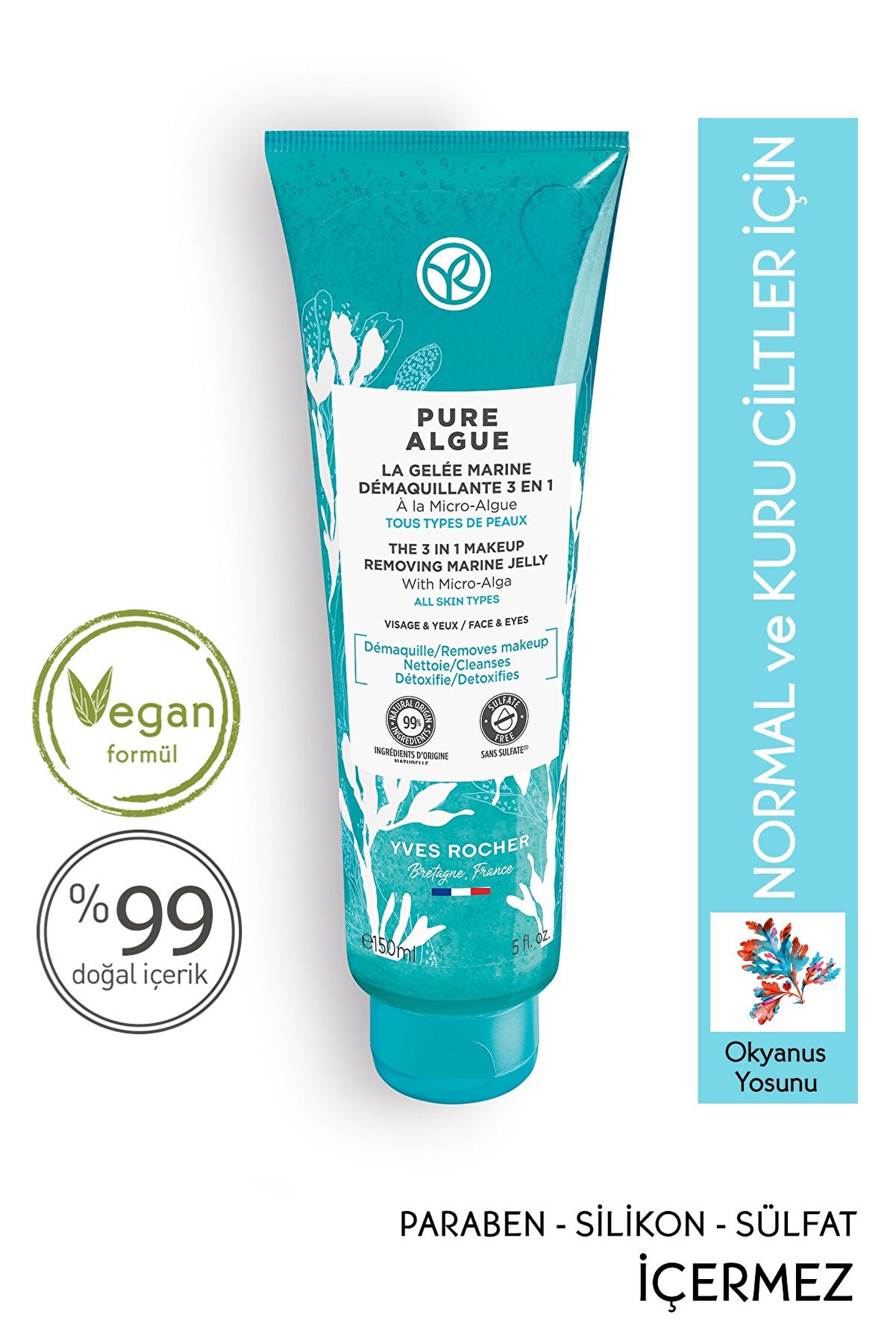 Yves Rocher Pure Algue - Okyanus Ferahlığında Detoks Etkili Yüz Yıkama Makyaj Temizleme Jeli - 150 ml
