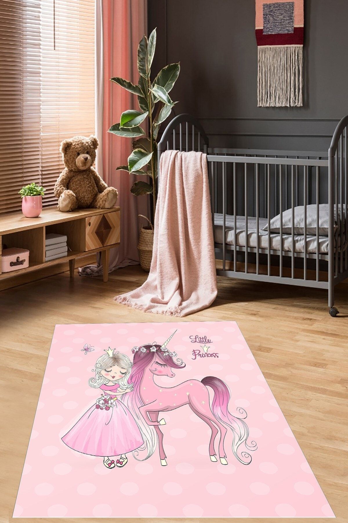 on the clouds Prenses Unicorn Desenli Renkli Dijital Baskı Yıkanabilir Kaymaz Taban Bebek Ve Çocuk Odası Halısı