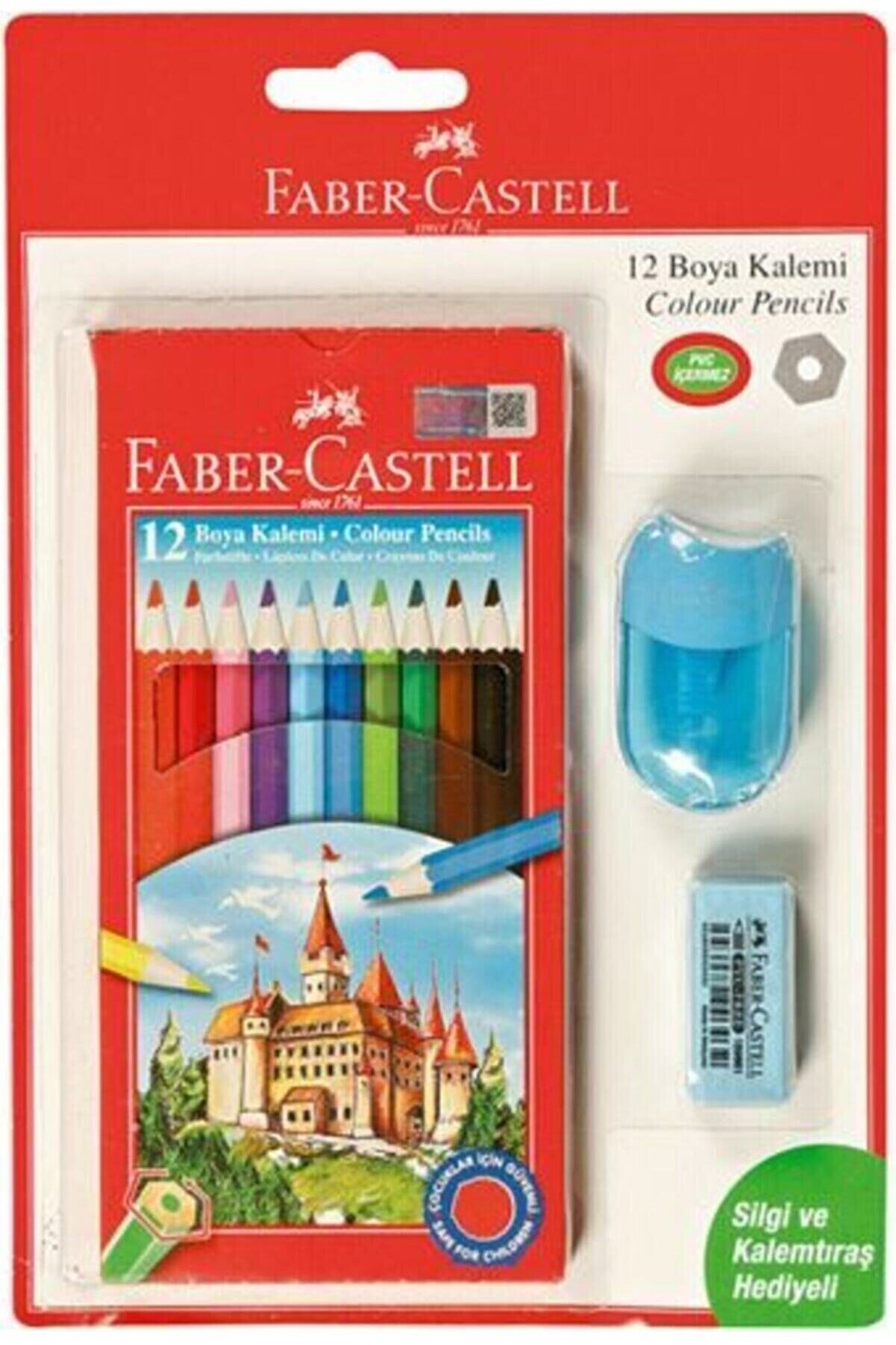 Faber Castell Kuru Boya 12'li + Silgi +Kalem Traş hediyeli