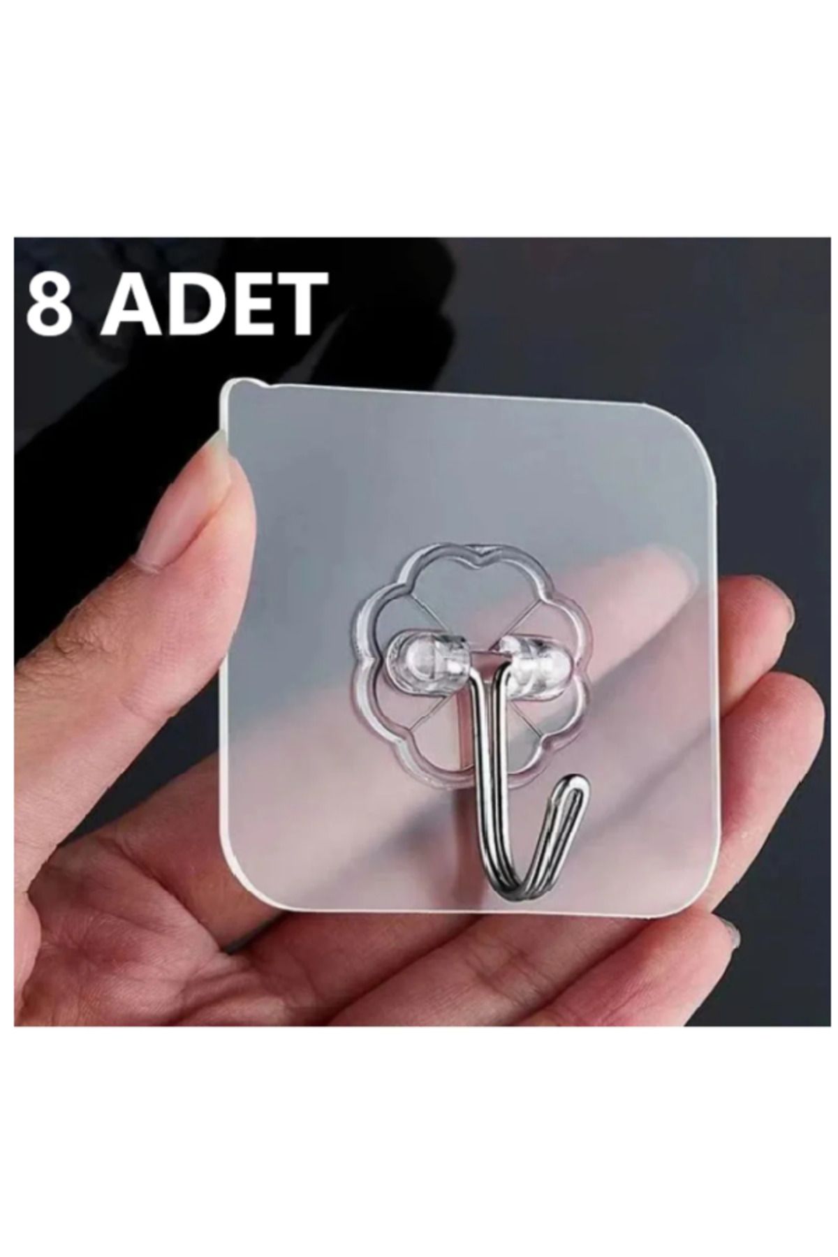 KONTEF 8 Adet 6x6 Cm Şeffaf Güçlü Kendinden Yapışkanlı Kapı Duvar Askıları Ağır Yük Taşıma