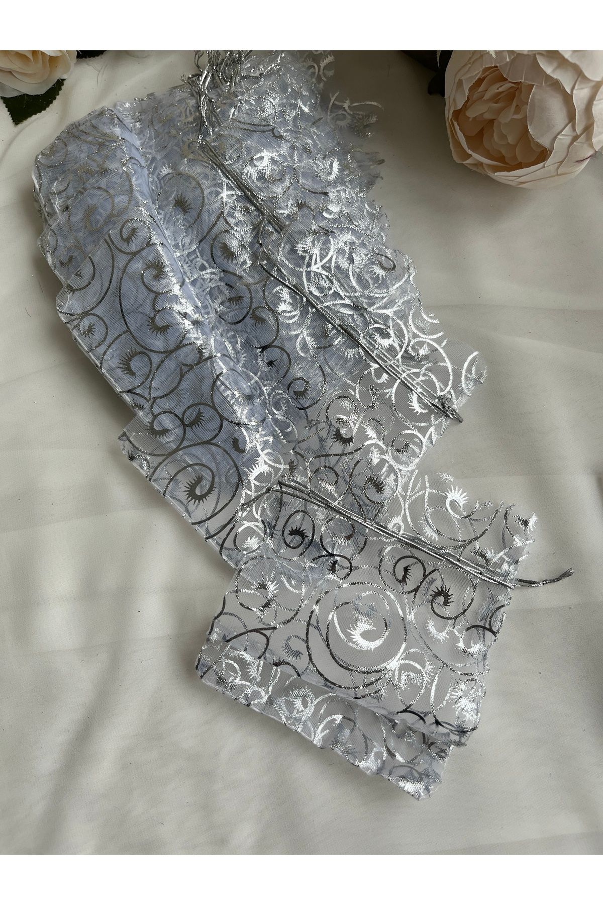 partici dükkanı 10Adet Gri Tül Kese - 12x15cm - Çerez Kesesi