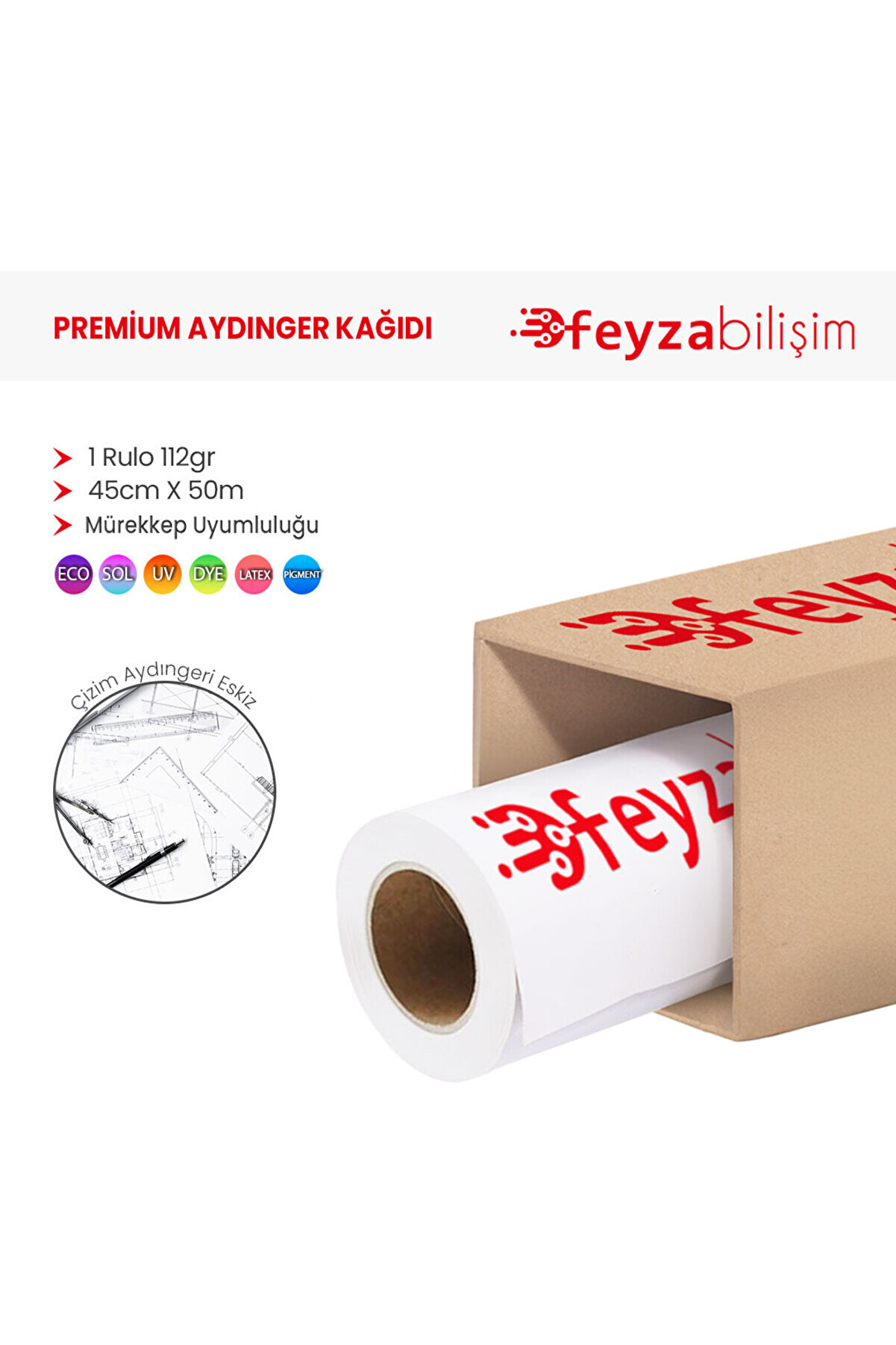 feyzabilişim Plotter Drawing Paper - 112gsm, 45cm x 50m Roll