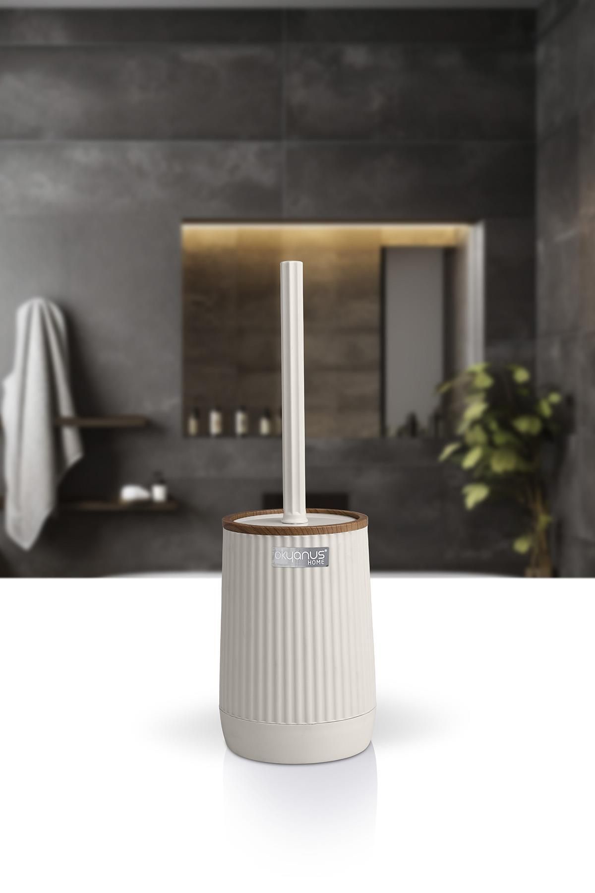 Okyanus Home Nida Bej Ahşap Desenli Eko Wc Fırçalık