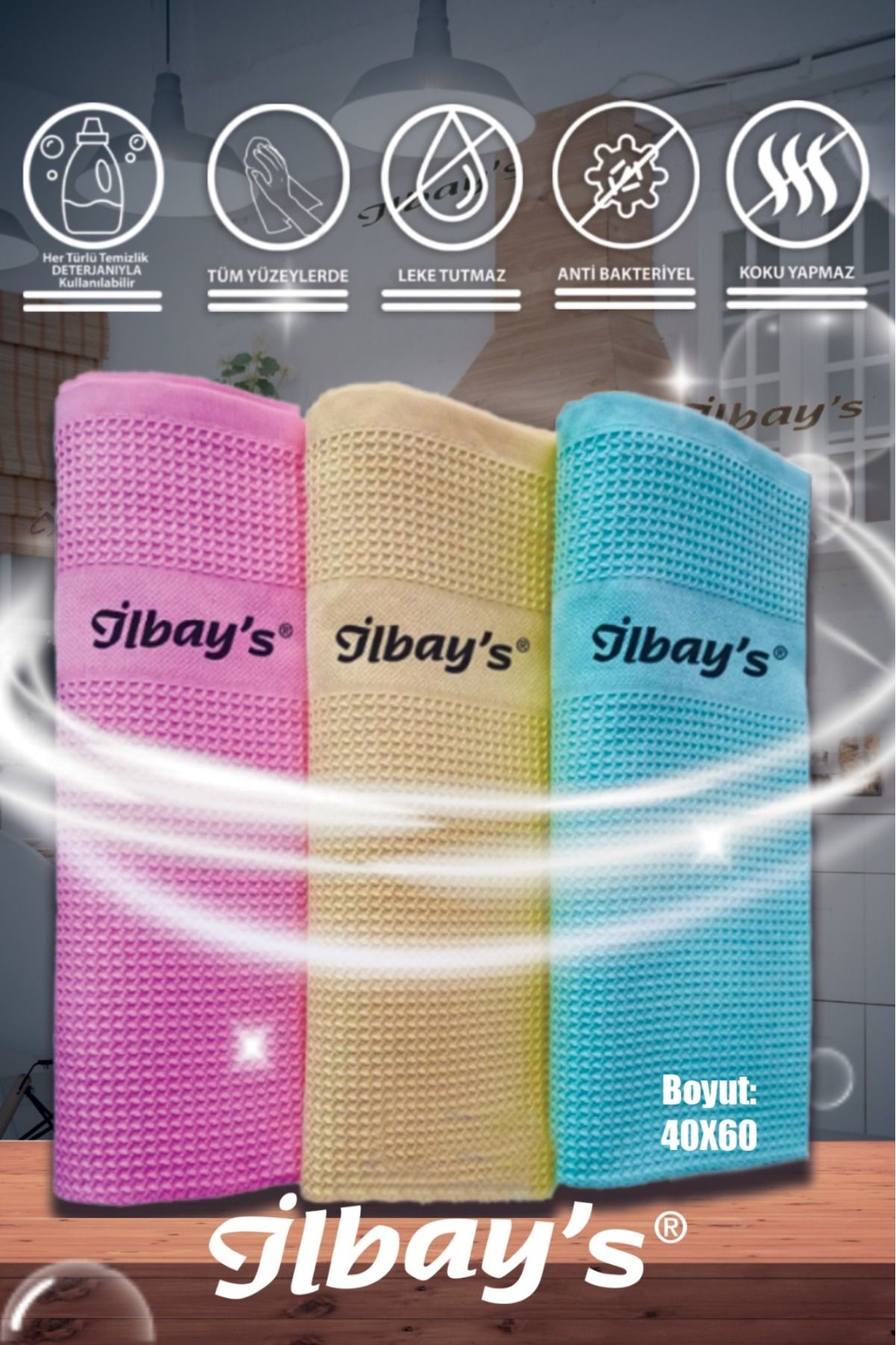 İlbay's 3'lü %100 Orijinal Microfiber Temizlik Bezi (40CMX60CM)
