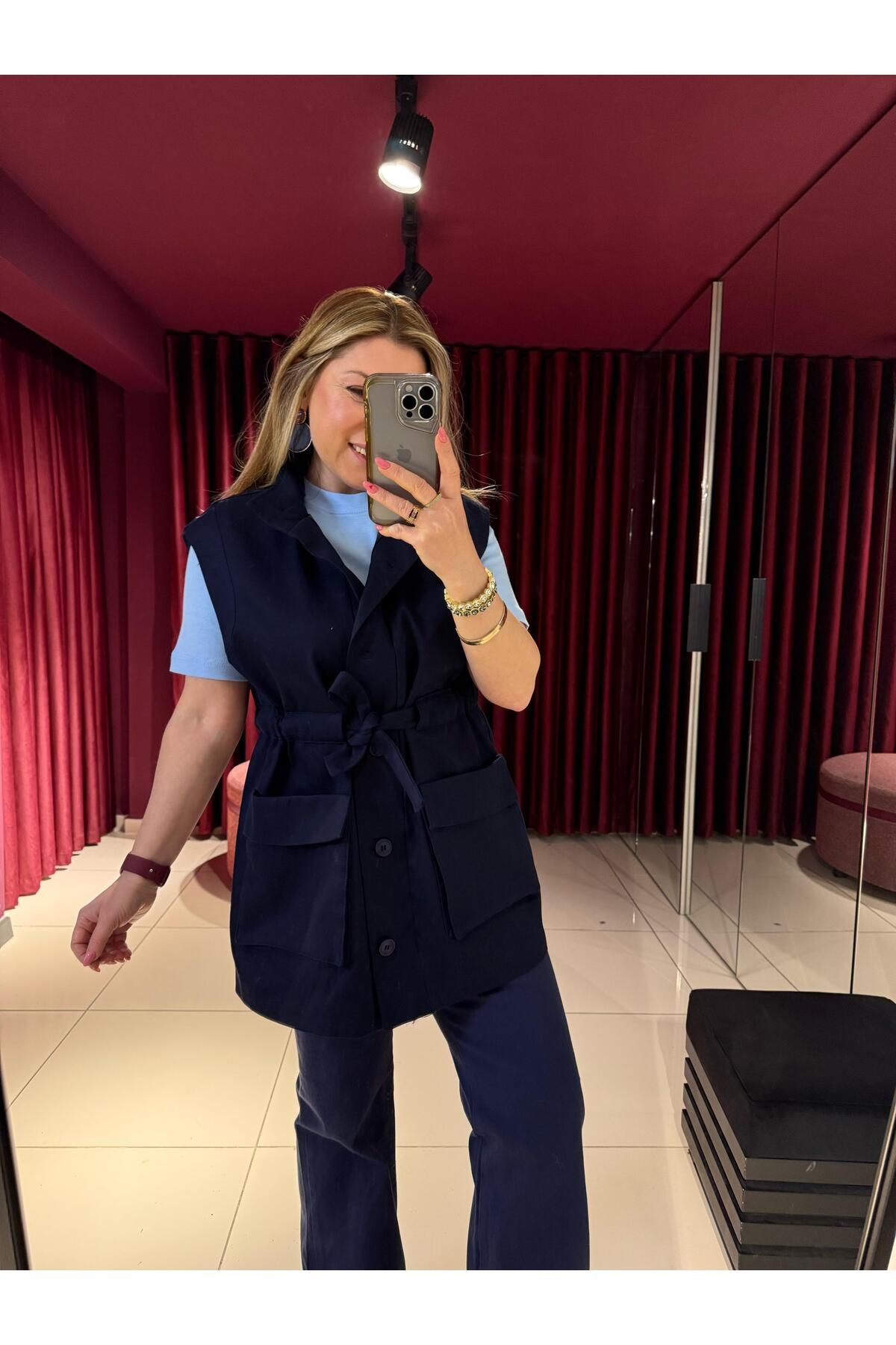 EFİL 7408 Gabardin Yelek Lacivert