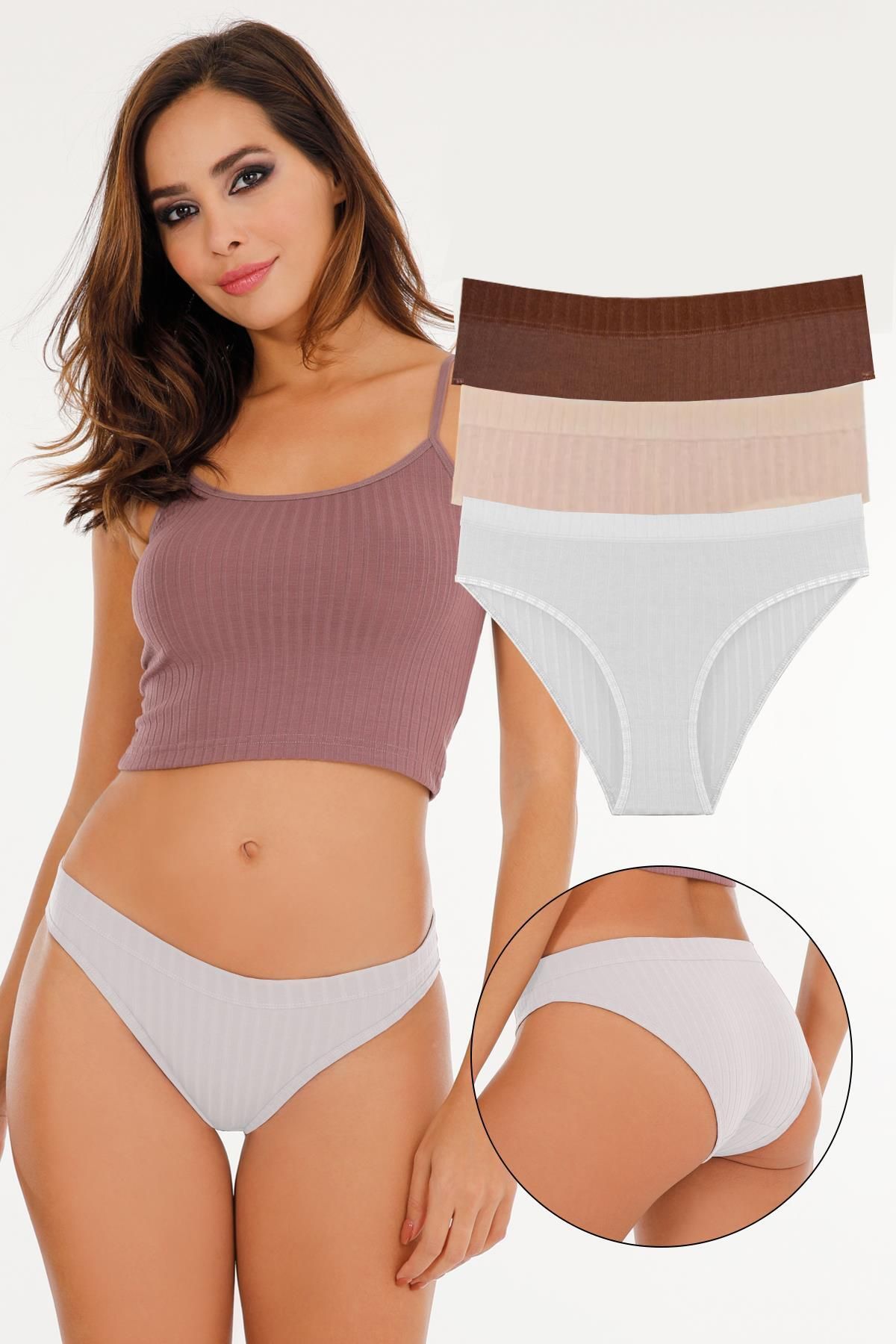 Sensu Kadın Fitilli Soft Renkler 3 lü Slip Külot Set - KTS4053