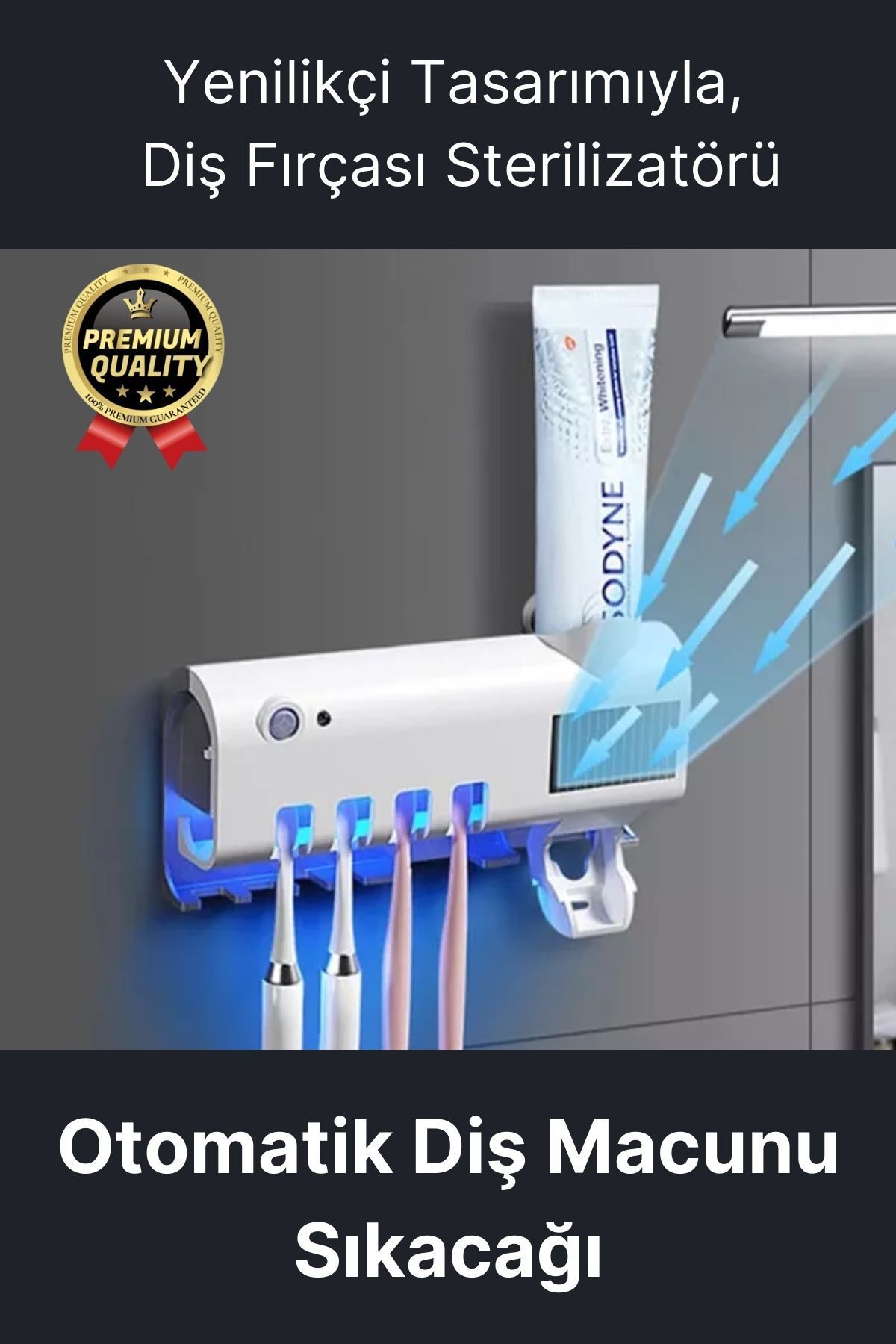 Svein Akıllı Güneş Enerjili Usb Şarjlı Diş Macunu Sıkacağı 4 Diş Fırçası UV Işık Sterilizatörü Temizleyici