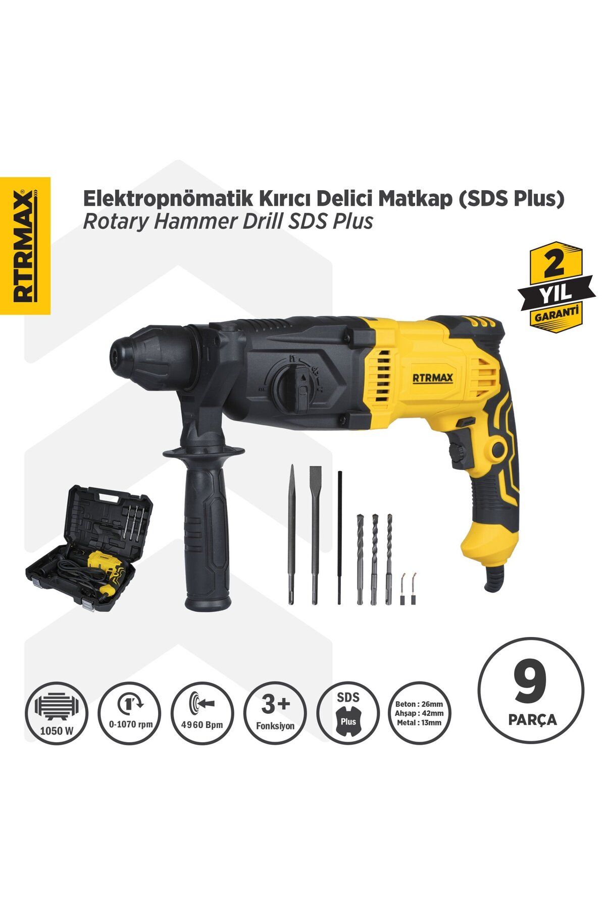 Genel Markalar Rtm2290 Elektropnömatik Sds Plus Kırıcı Ve Delici 1050 W 3.0 Jul 26 Mm
