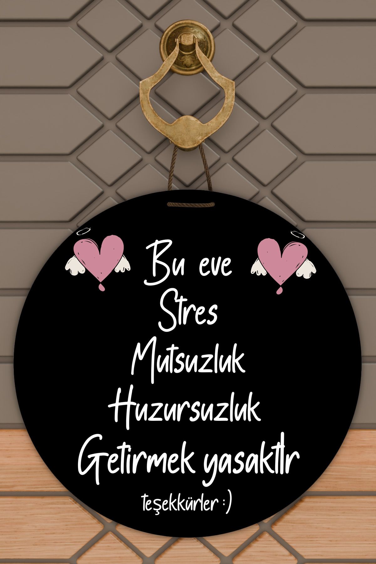 Dormot Home Modern Ahşap Kapı Süsü - Siyah Zemin Bu Ev Stres Yasak Duvar Süsü - Dış Mekan Kapi Susu