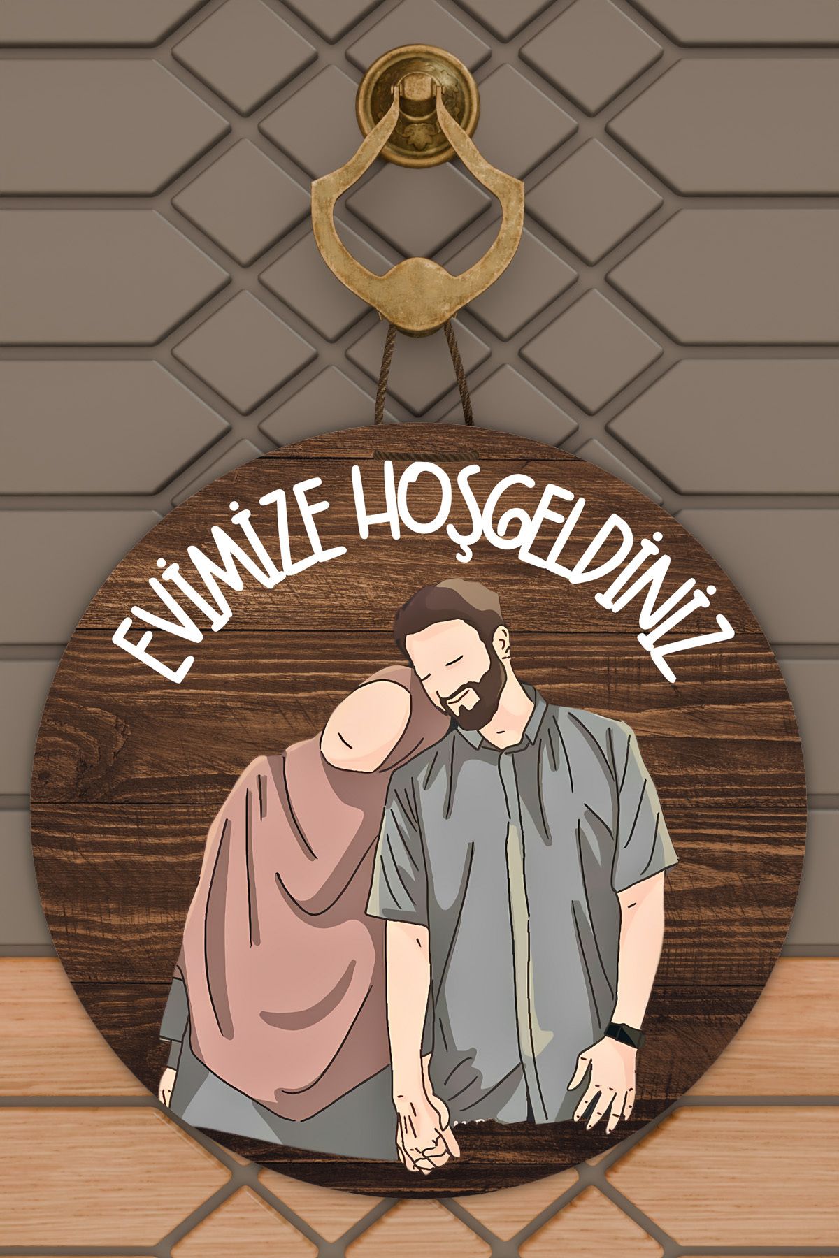 Dormot Home Modern Ahşap Kapı Süsü - Çift Aile Kapı Süsü - Dış Kapi Susu