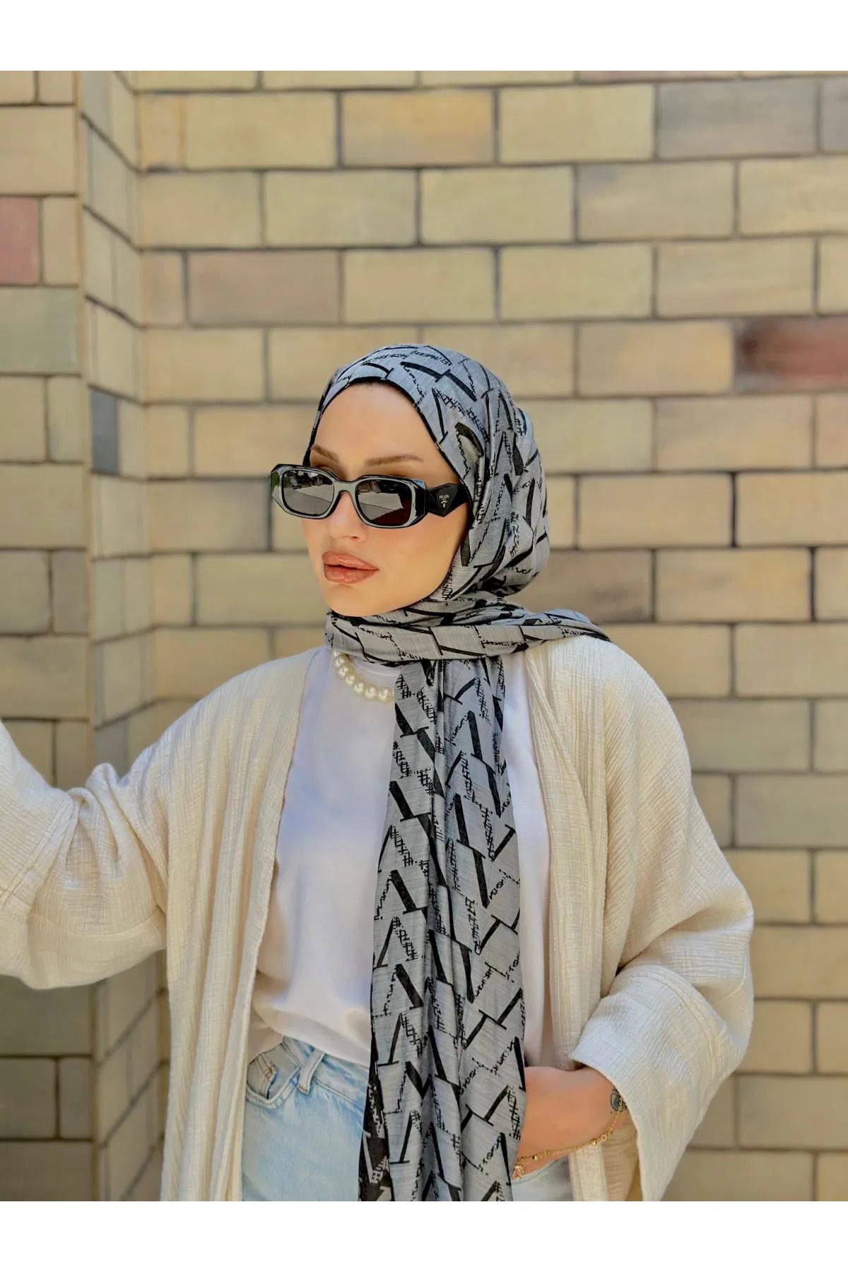 Oxygen Scarfs V Desen Çift Taraflı Kaşmir İpek Şal 44117